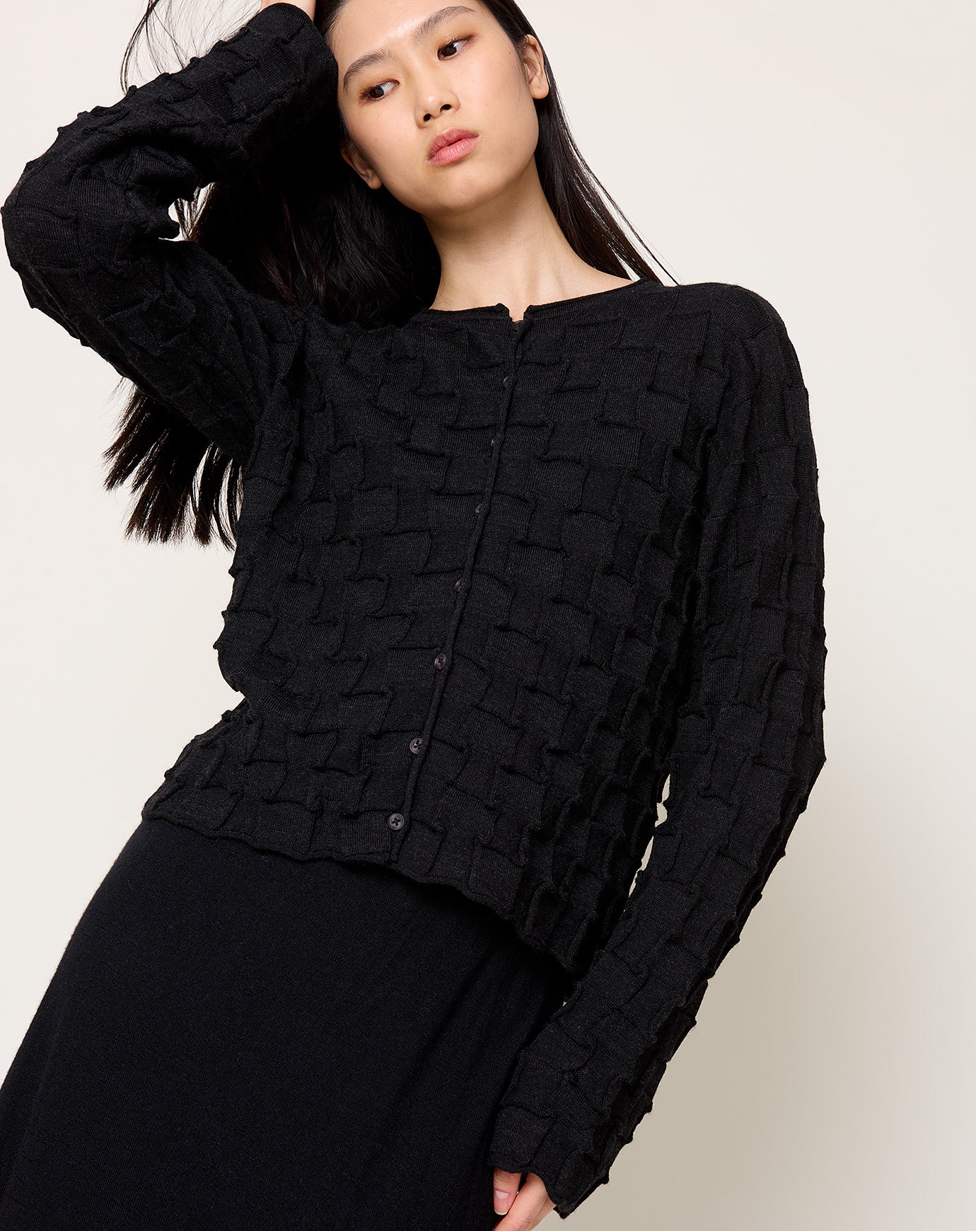 Lauren Manoogian Inlay Cardigan in Black Melange