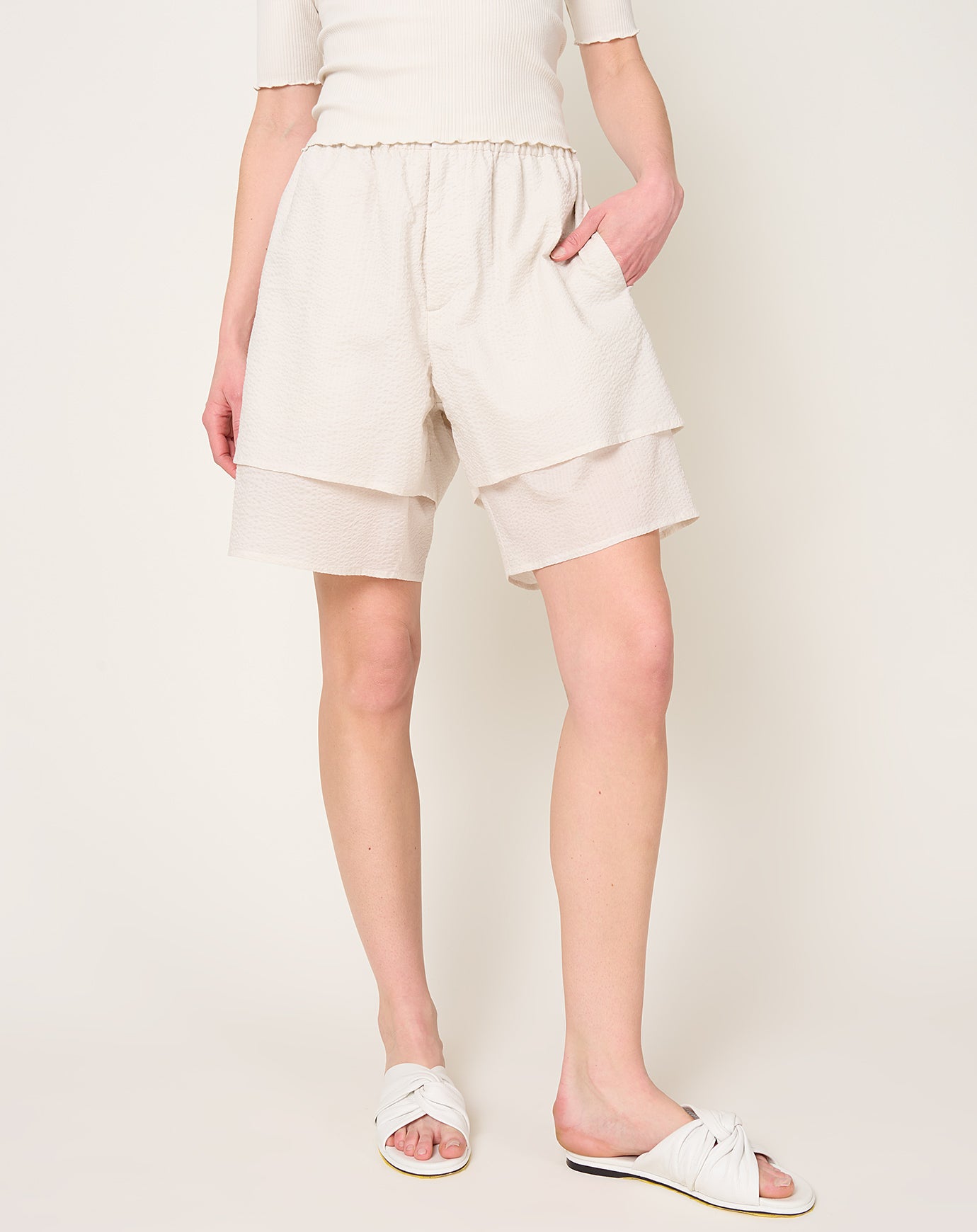 Lauren Manoogian Pebbled Shorts in Plaster