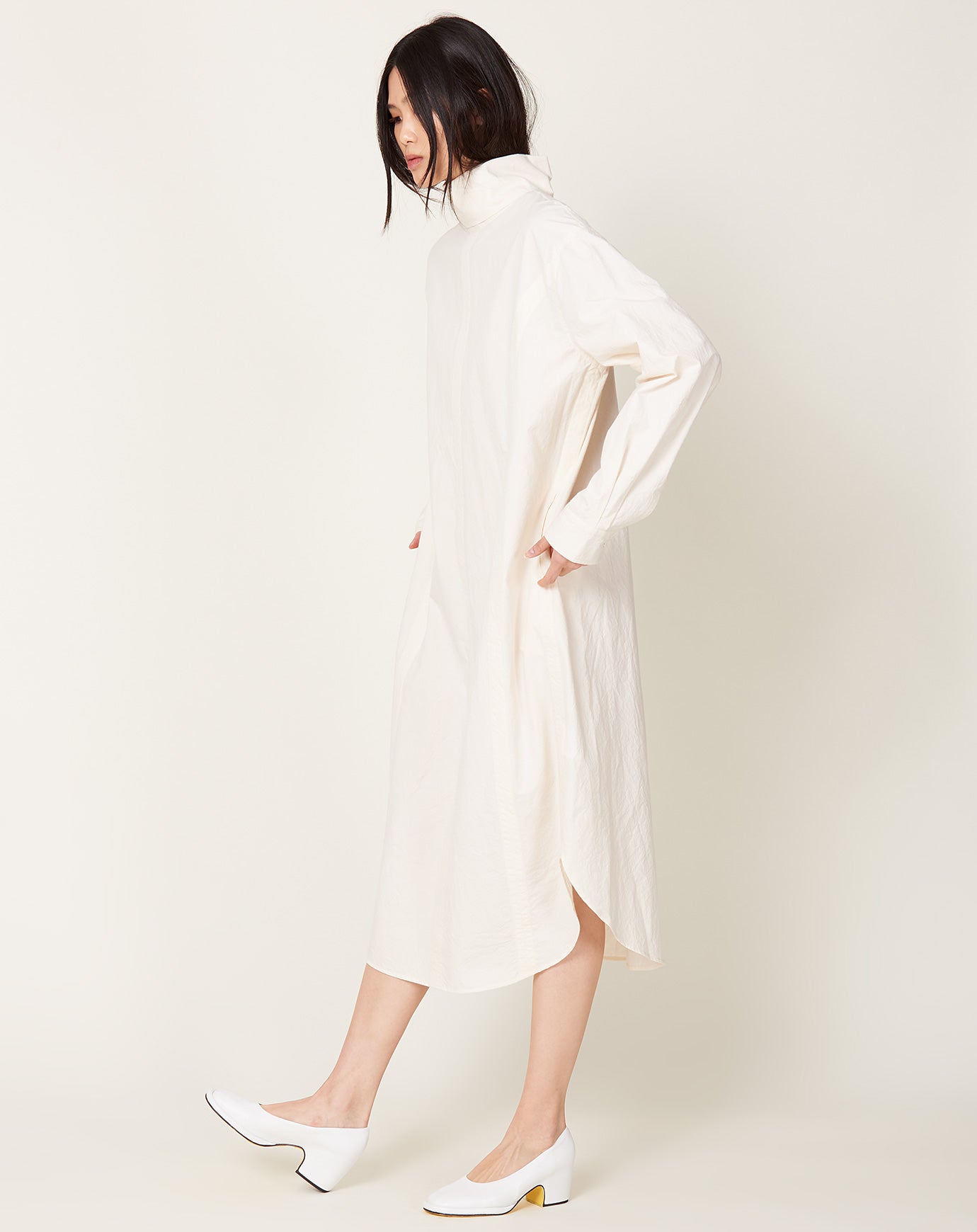 Lauren Manoogian Soft Collar Shirt Dress in Ivory