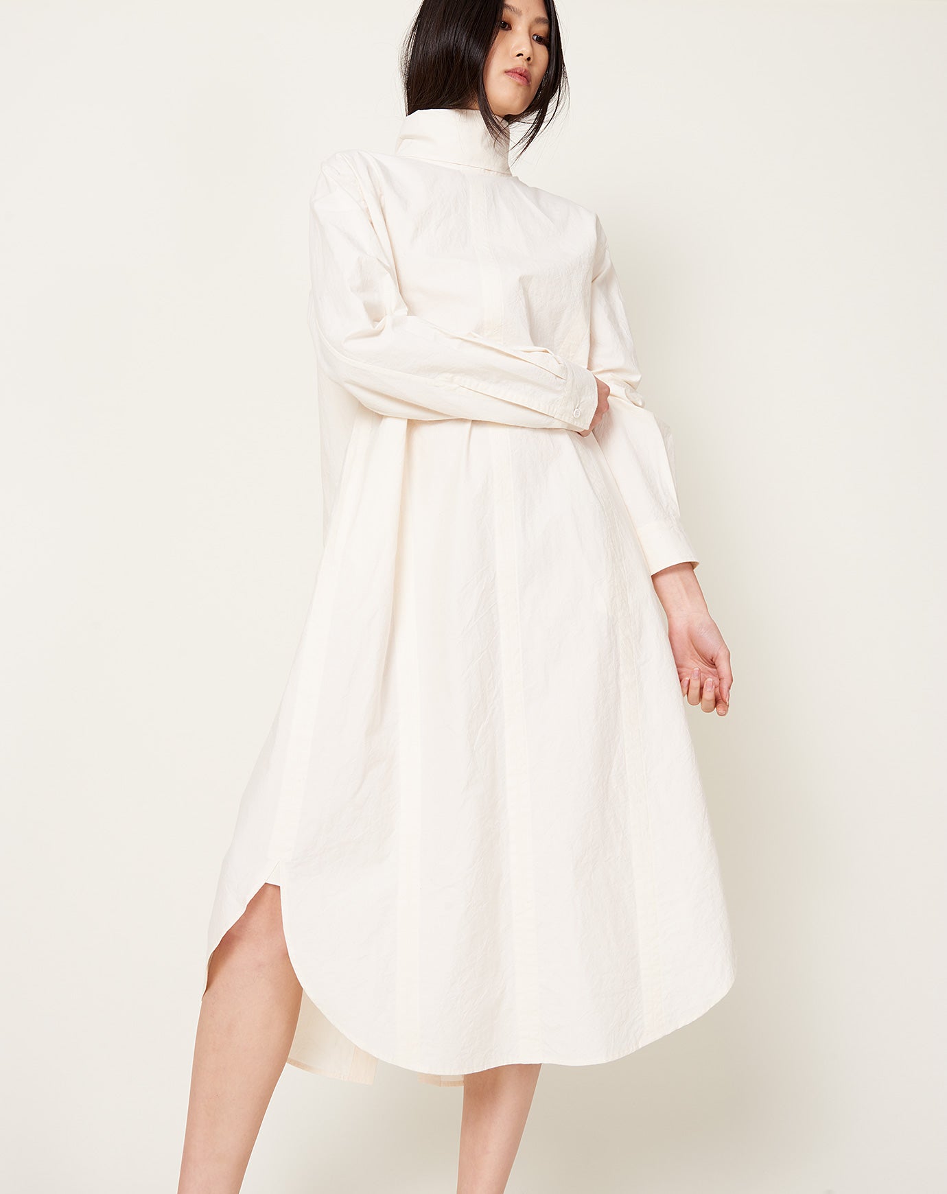 Lauren Manoogian Soft Collar Shirt Dress in Ivory