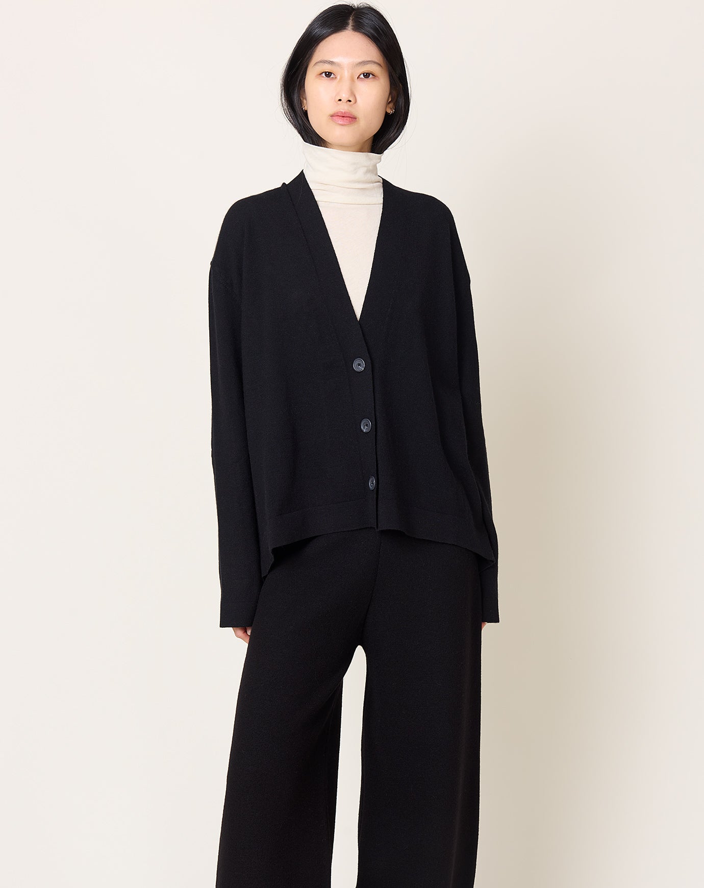 Lauren Manoogian Soft Low Button Cardigan in Black