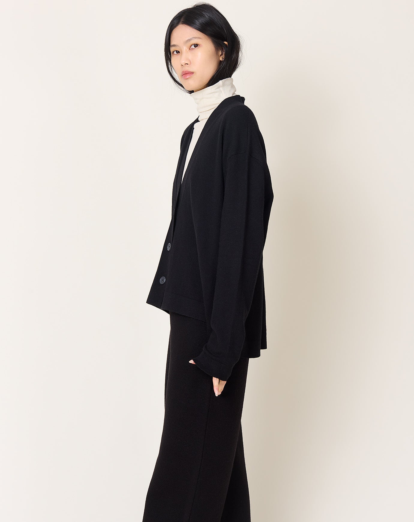 Lauren Manoogian Soft Low Button Cardigan in Black