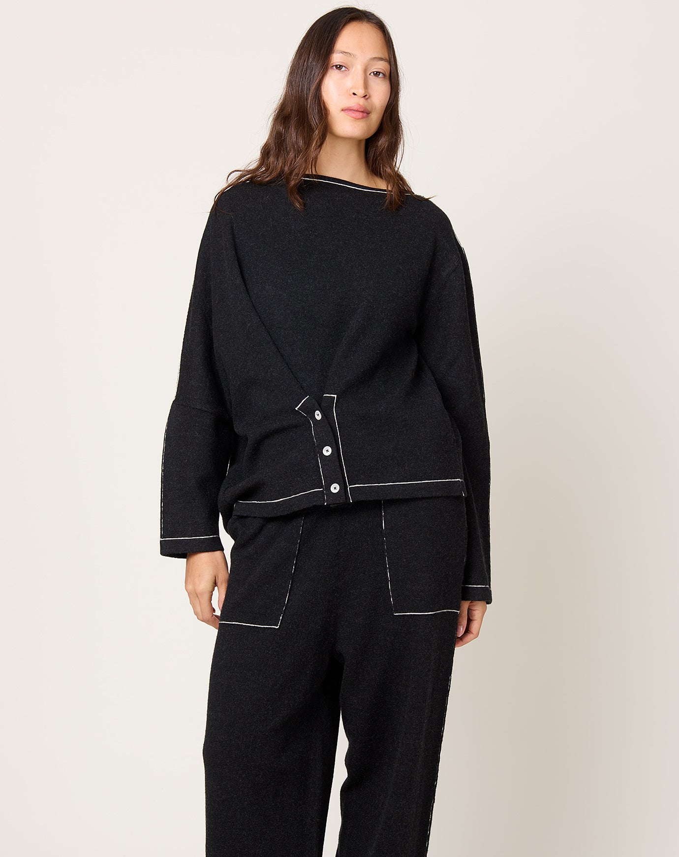 Lauren Manoogian Stitch Button Pullover in Black Melange