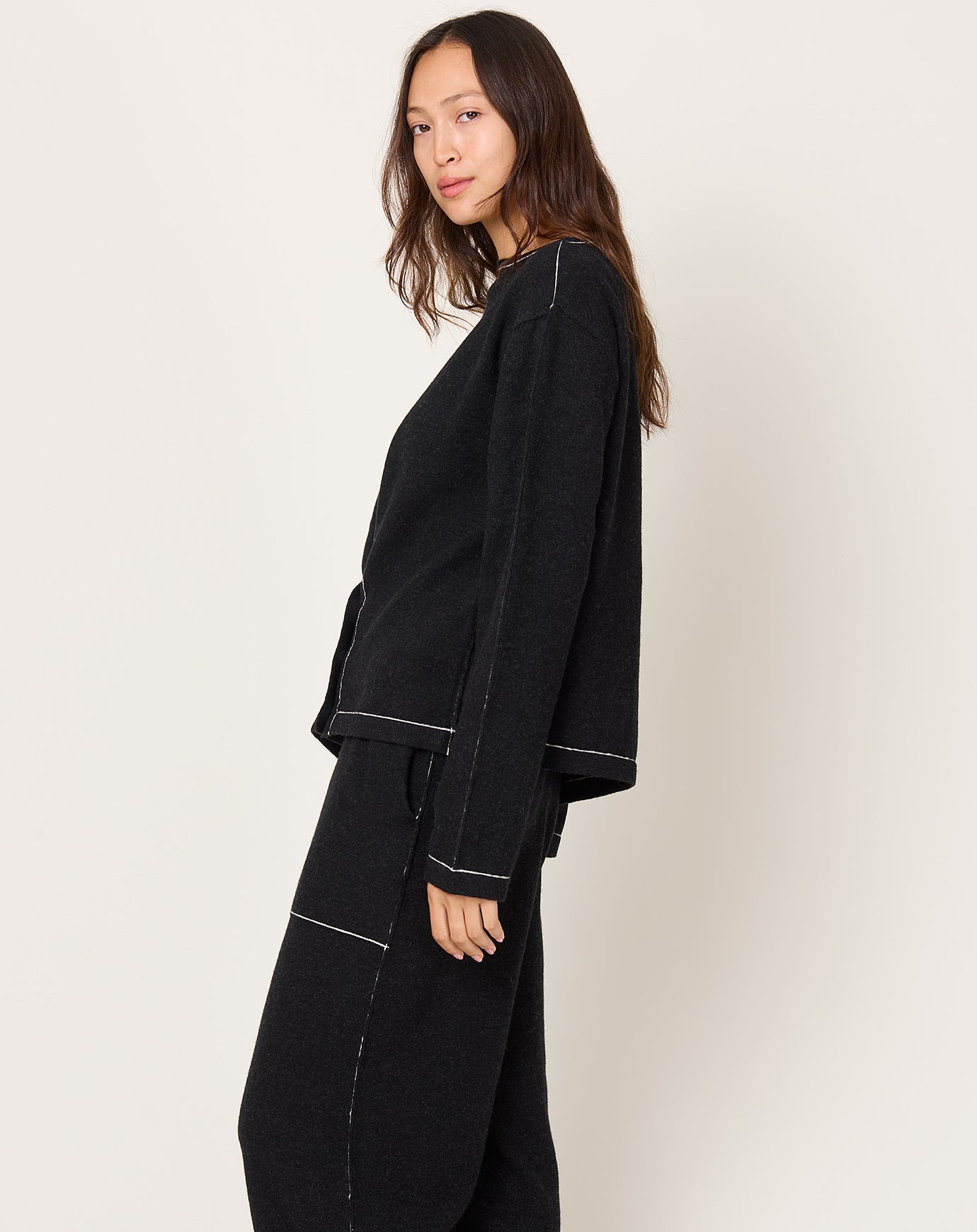 Lauren Manoogian Stitch Button Pullover in Black Melange