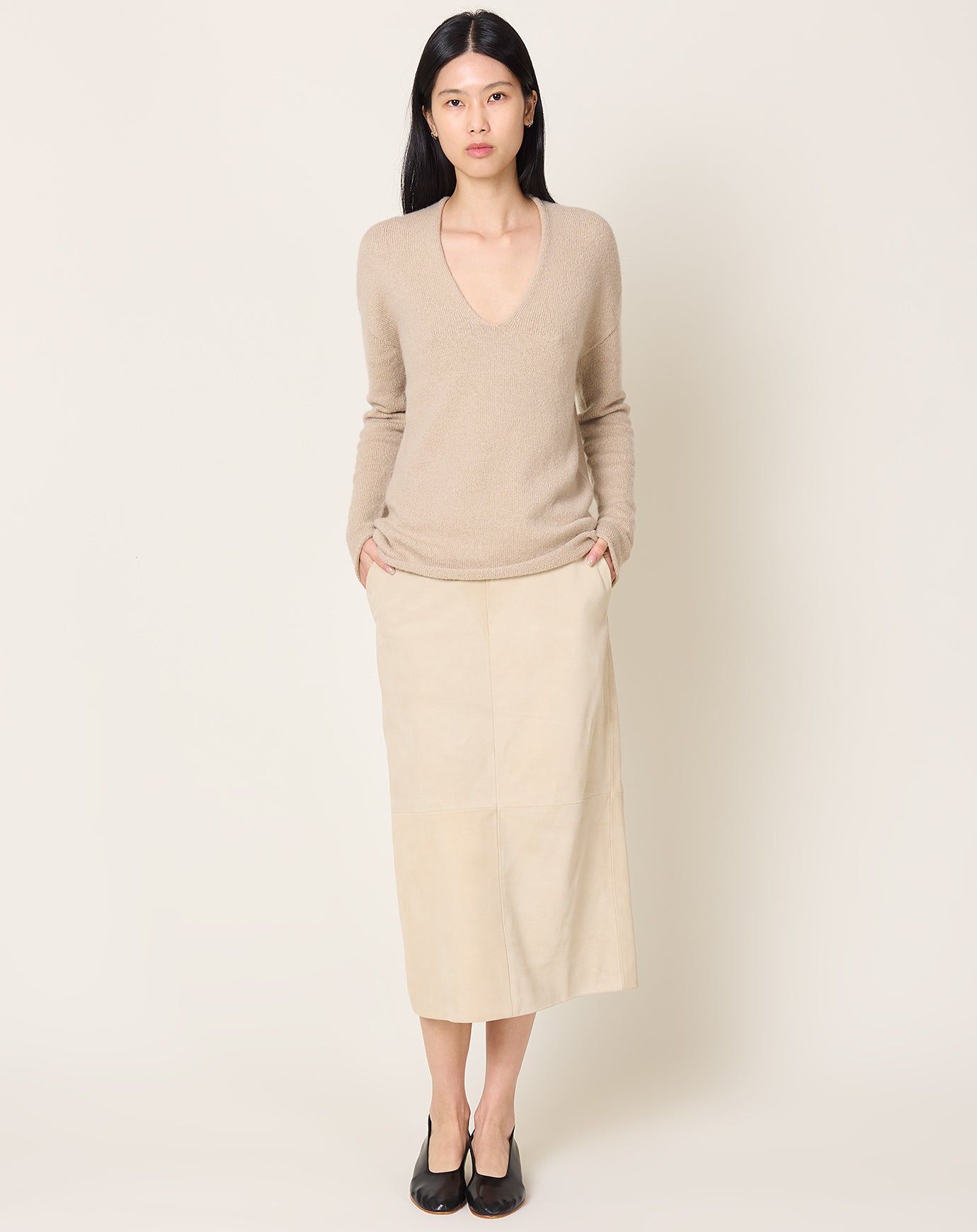 Lauren Manoogian Suede Skirt in Ecru