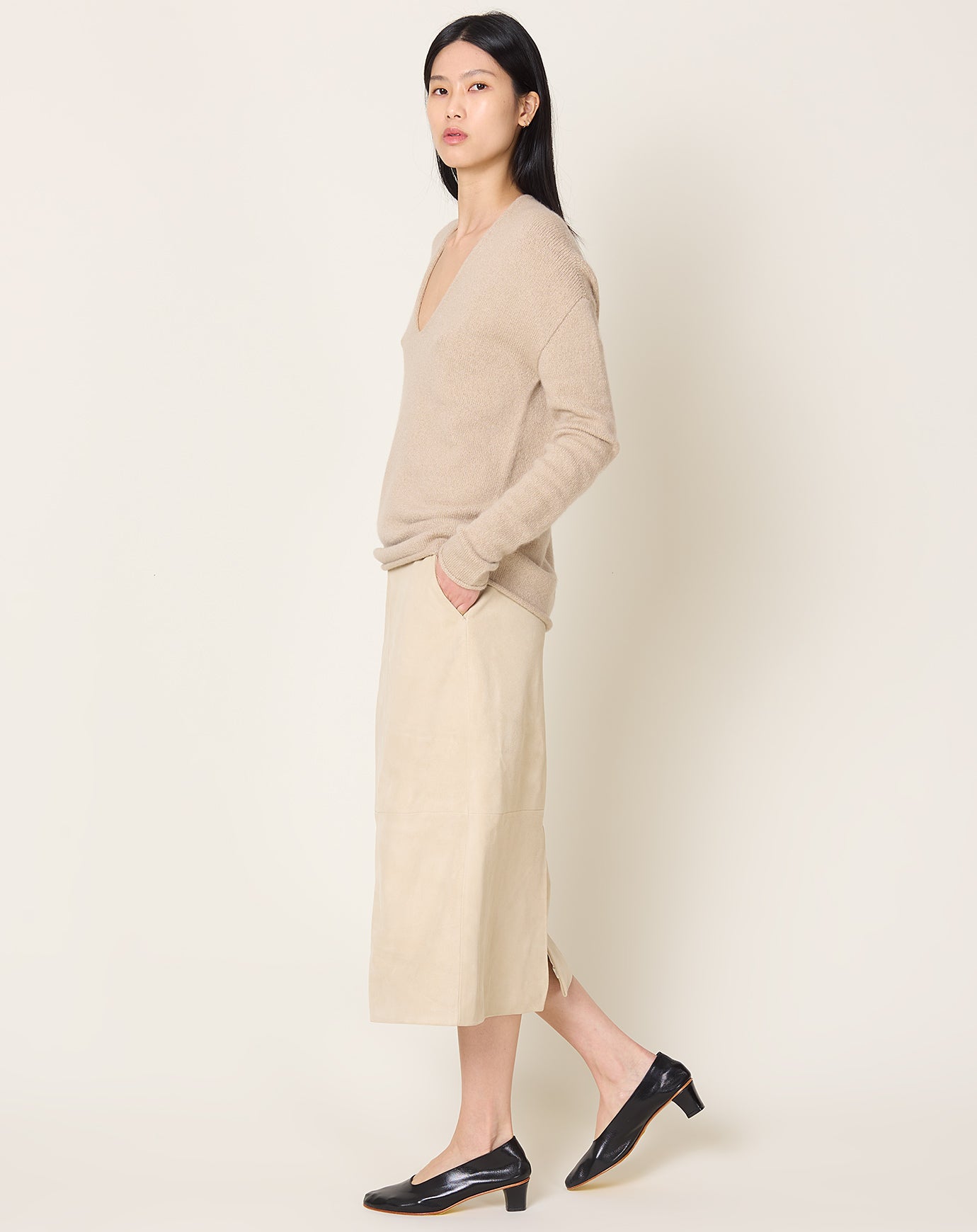 Lauren Manoogian Suede Skirt in Ecru