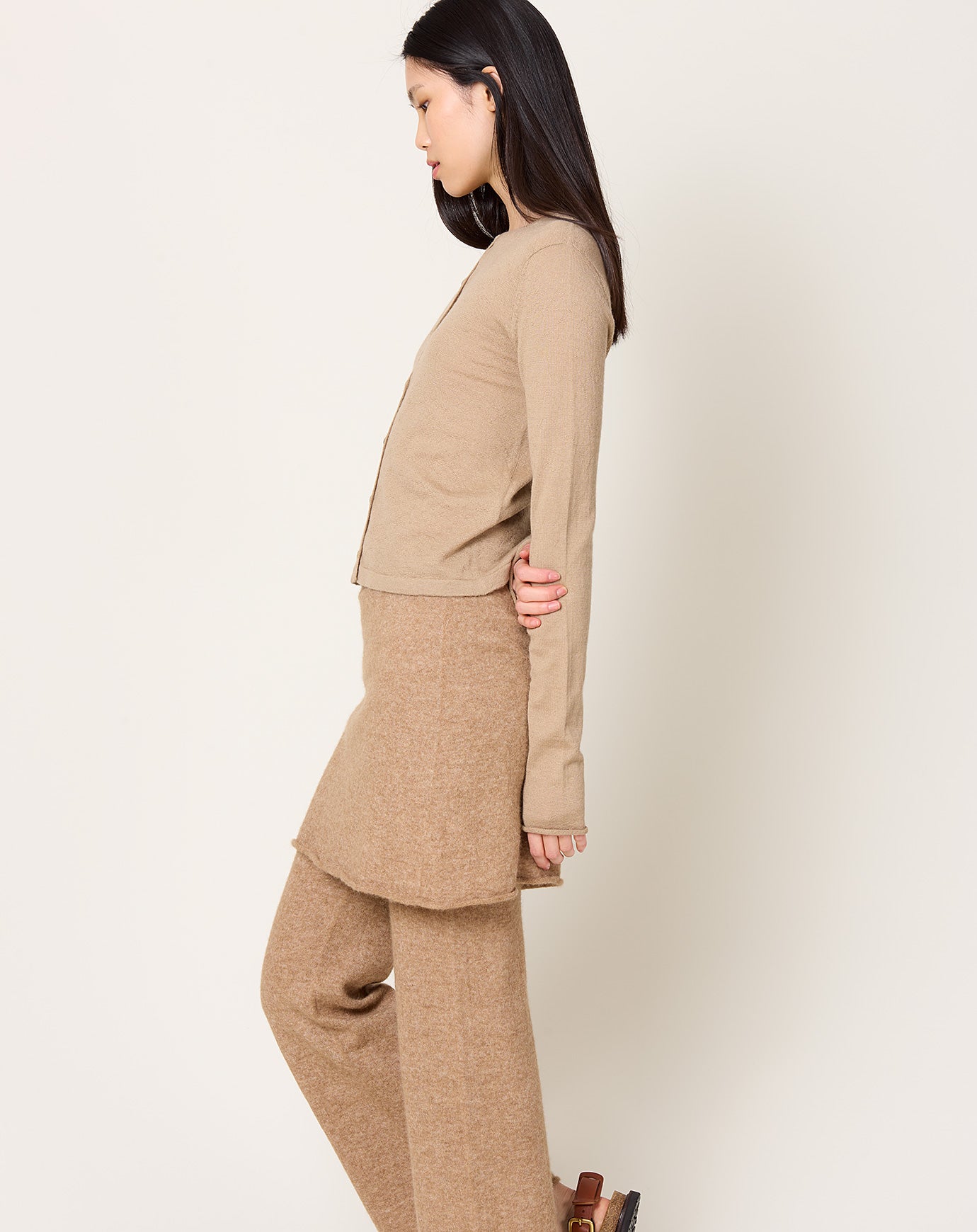 Lauren Manoogian Super Fine Crewneck Cardigan in Camel