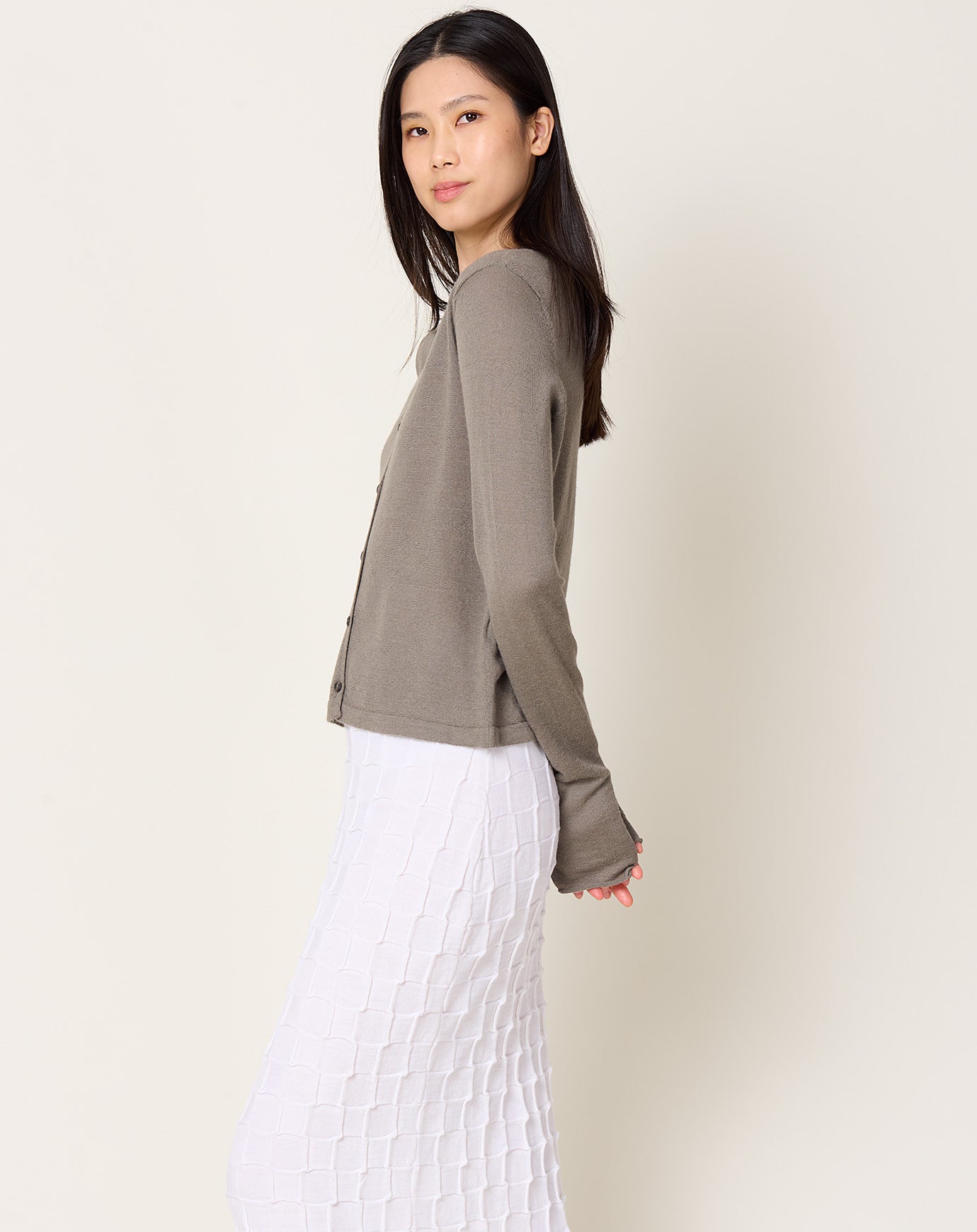 Lauren Manoogian Super Fine Crewneck Cardigan in Concrete