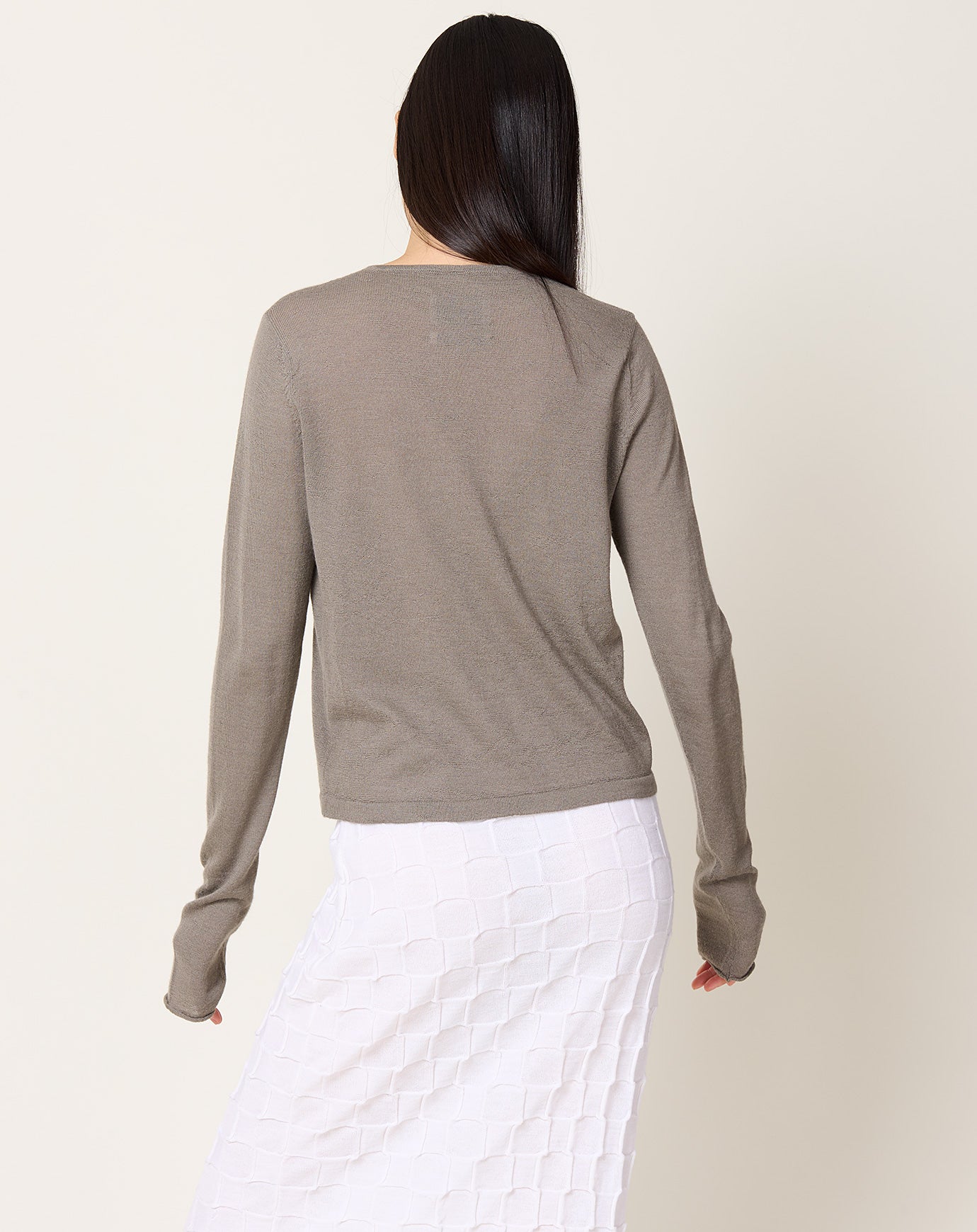 Lauren Manoogian Super Fine Crewneck Cardigan in Concrete