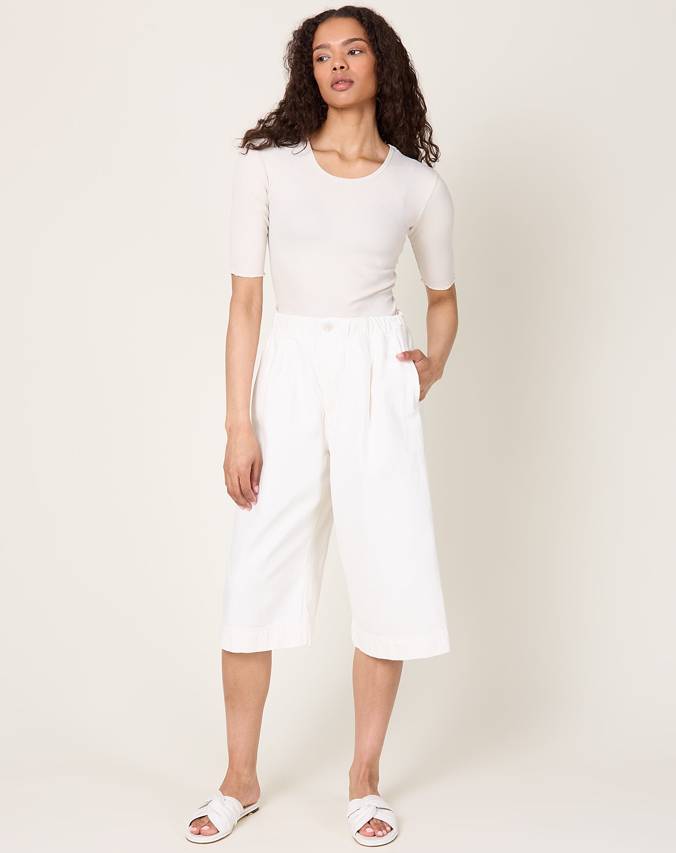 Lauren Manoogian Washed Crop Trouser in White
