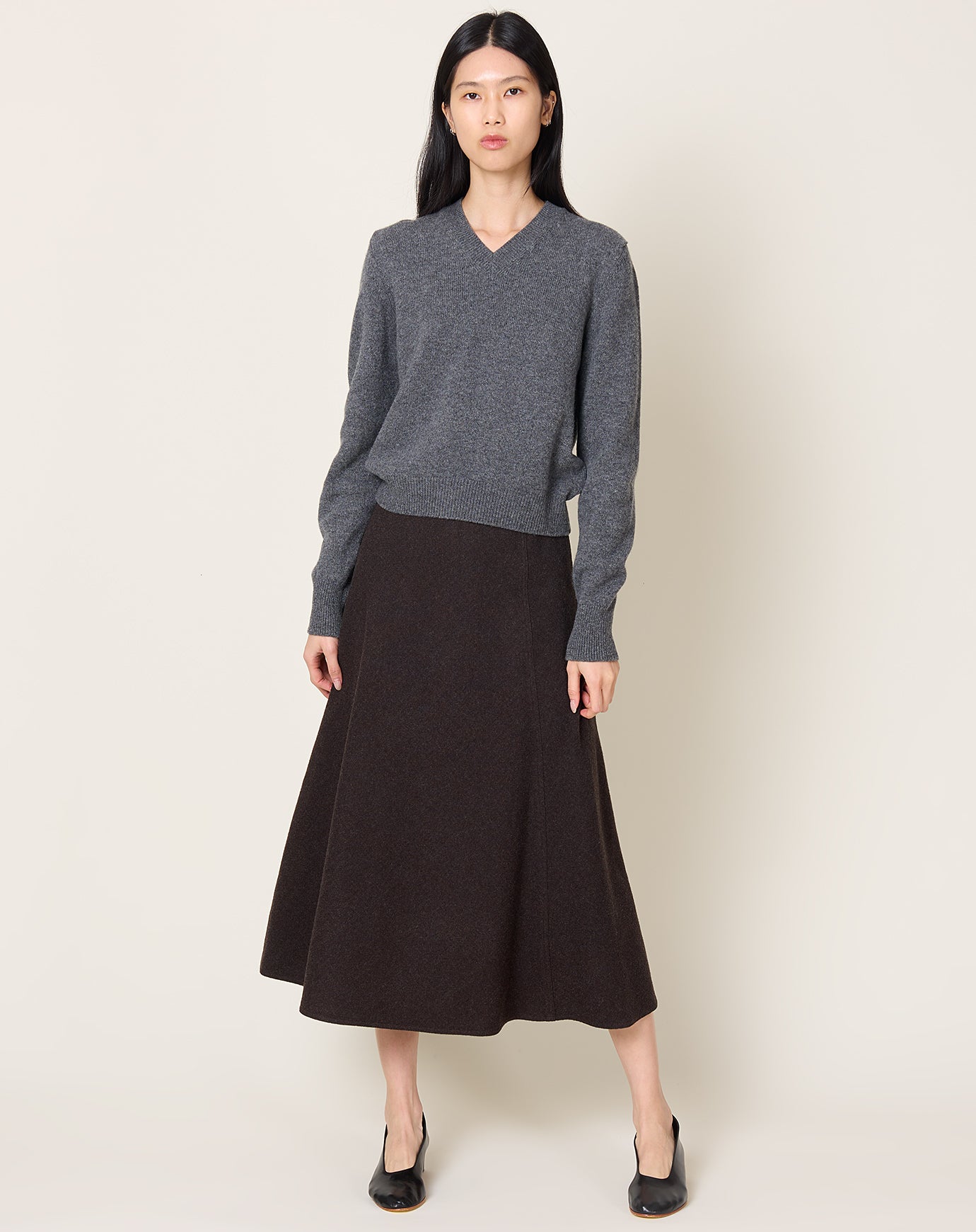 Le17septembre Fluid Asymmetric Wool Skirt in Brown
