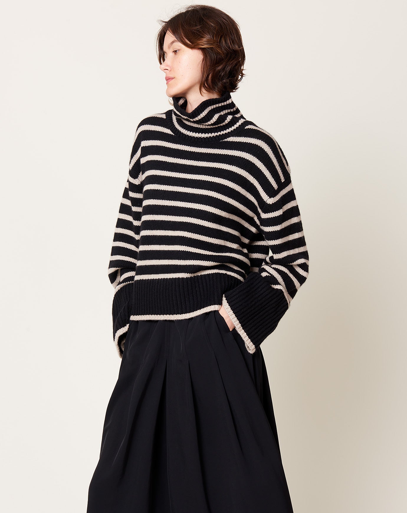 Lisa Yang Fleur Stripes Sweater in Black & Sand