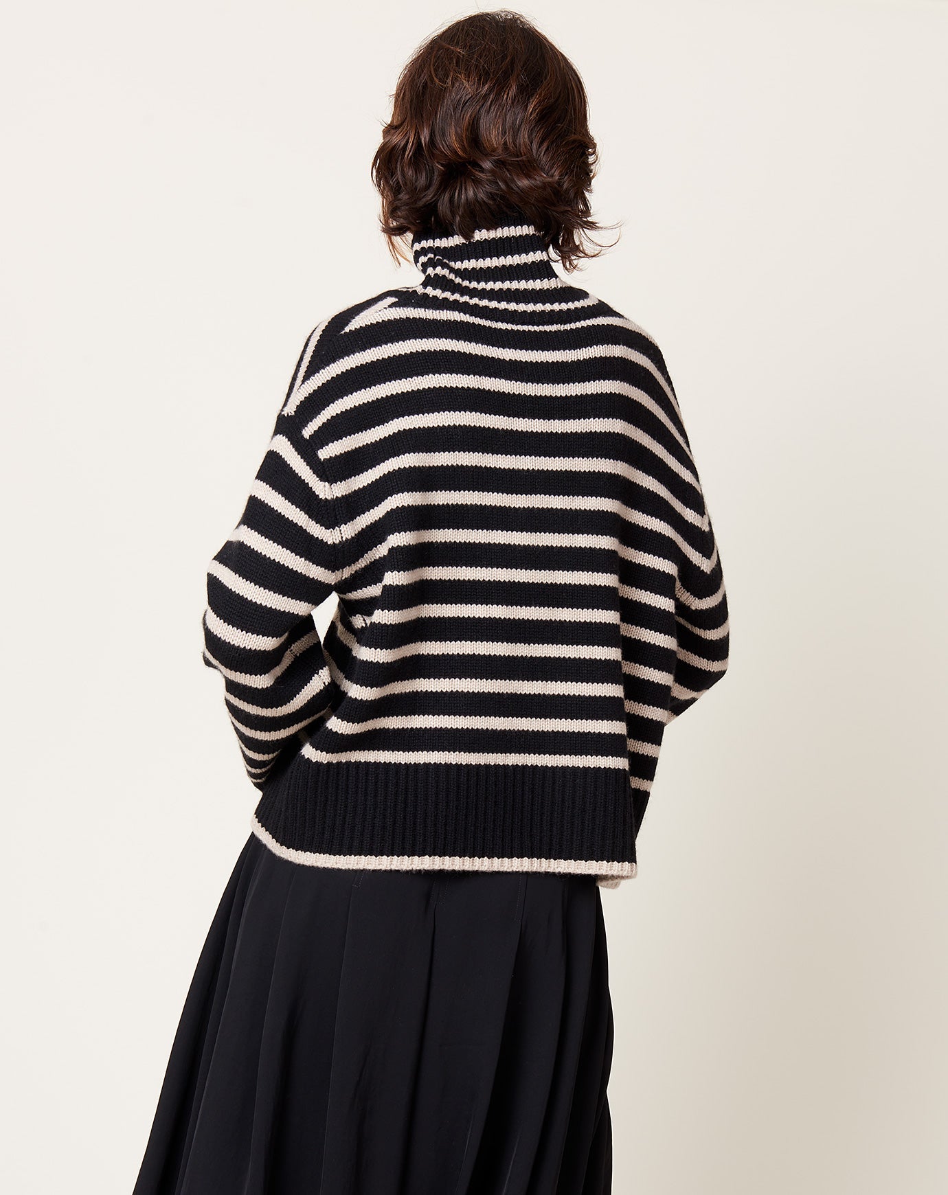 Lisa Yang Fleur Stripes Sweater in Black & Sand