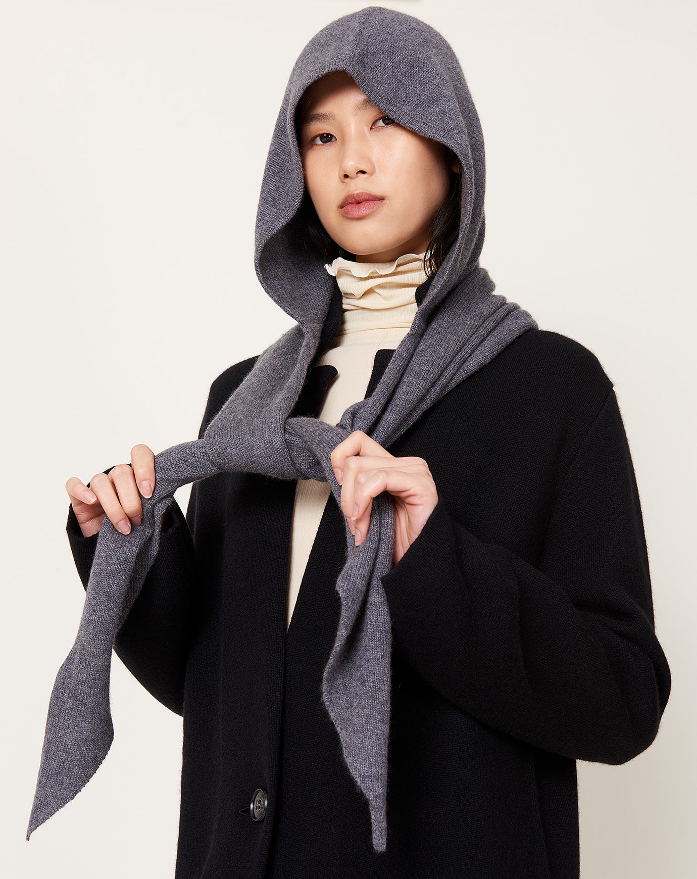 Lisa Yang Rina Hooded Scarf in Graphite