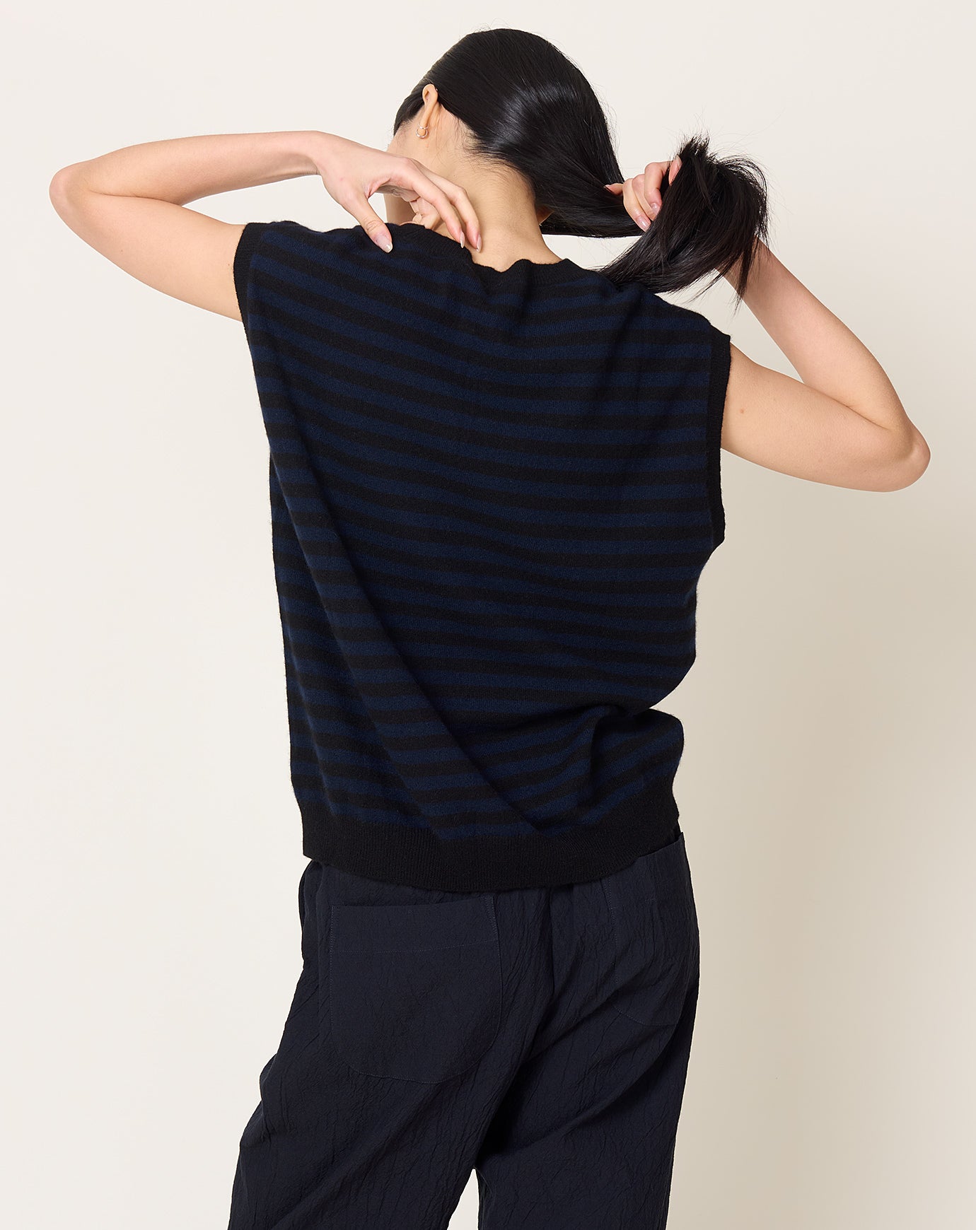 Makie Cashmere Vest in Navy & Black Stripe