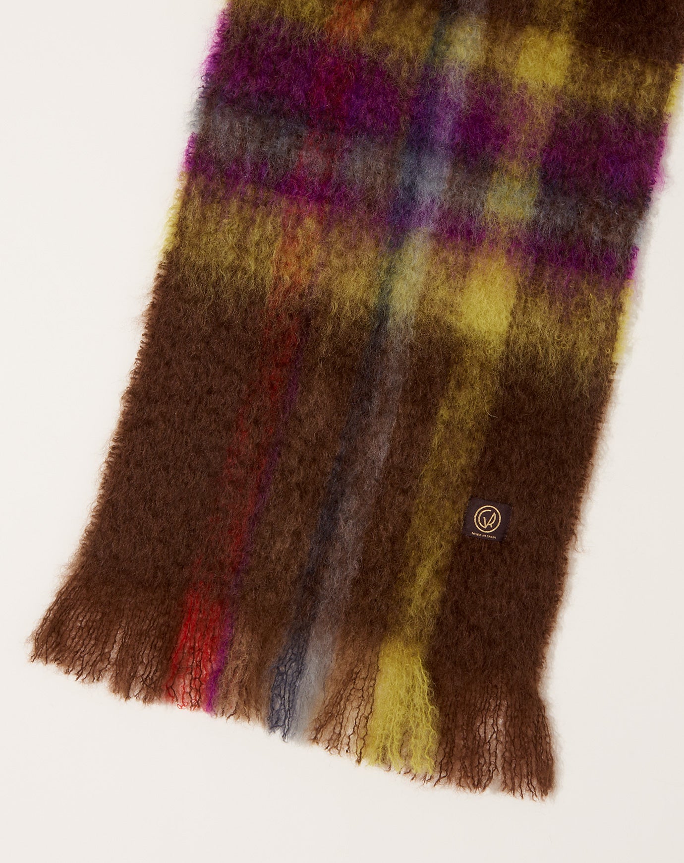 Mantas Ezcaray Mohair Tartan Scarf in Brown