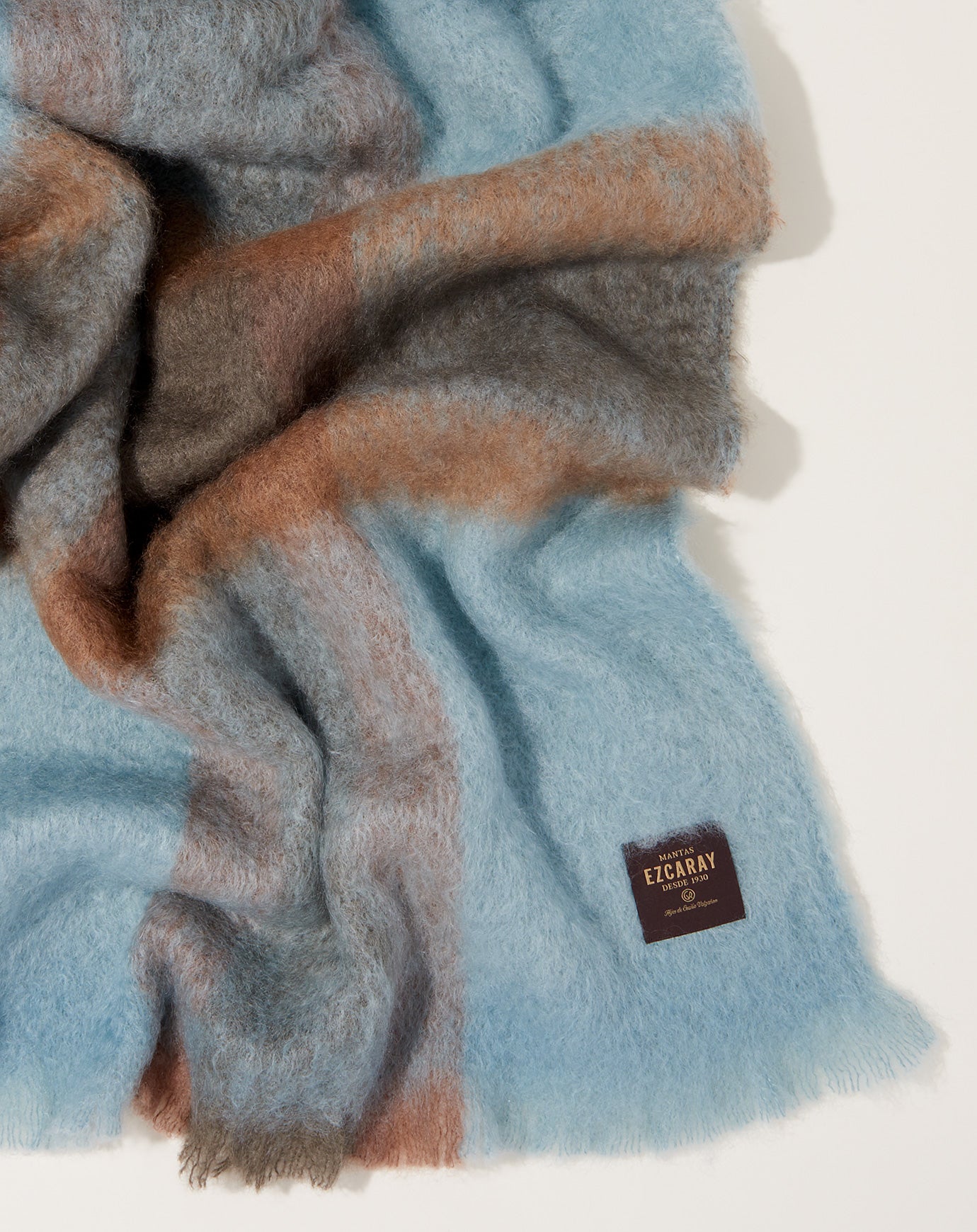 Mantas Ezcaray Mohair Cuadros Throw in Sky Blue