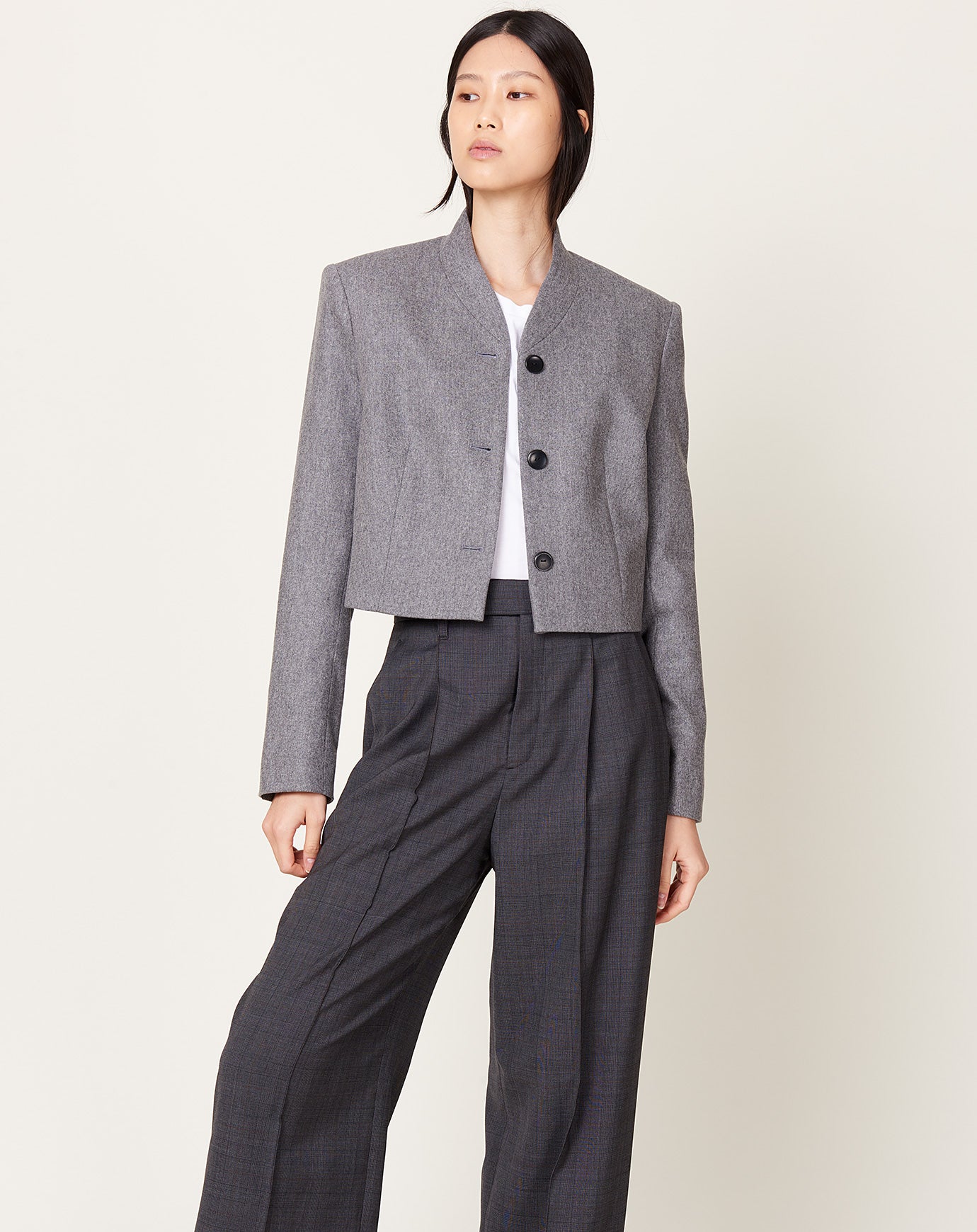 Maria McManus 3 Button Cropped Blazer in Charcoal Melange