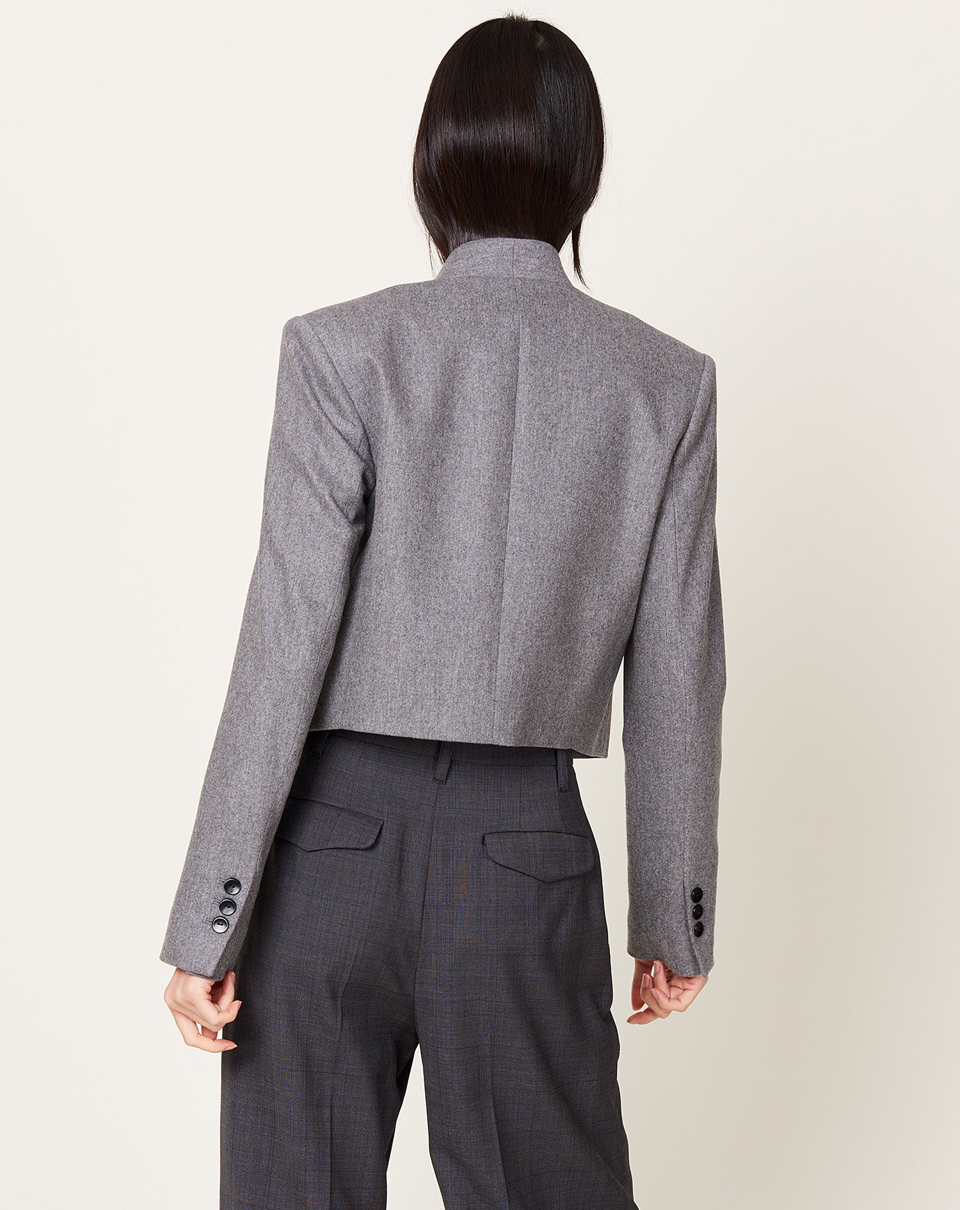 Maria McManus 3 Button Cropped Blazer in Charcoal Melange