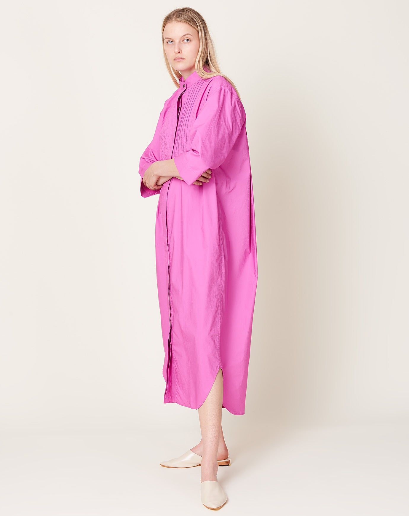 Maria McManus Banded Collar Dress in Fuschia Pink