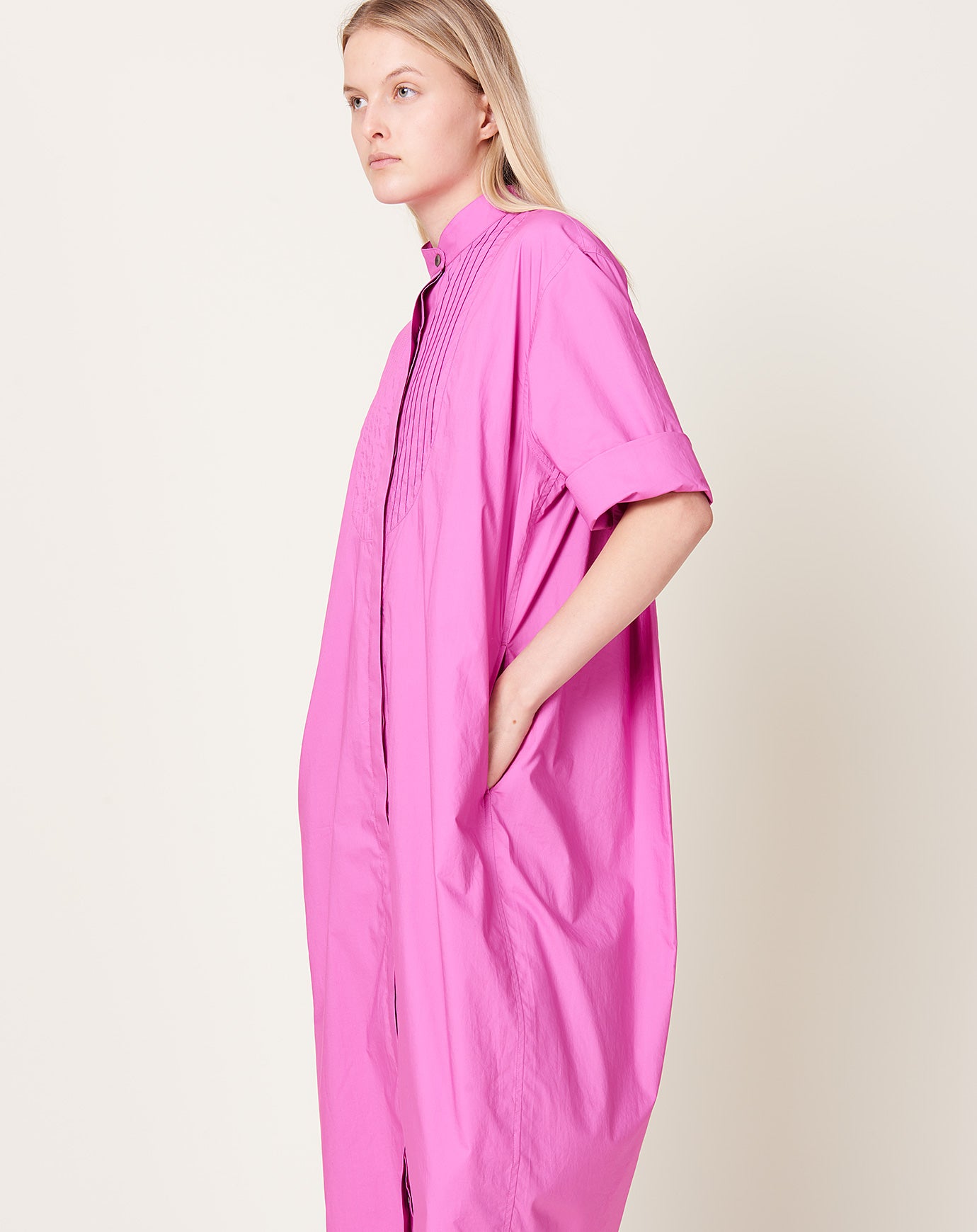 Maria McManus Banded Collar Dress in Fuschia Pink