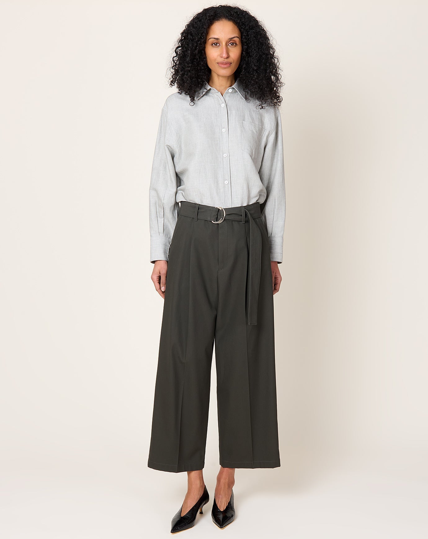 Maria McManus Belted Wide Leg Crop in Dark Loden Green