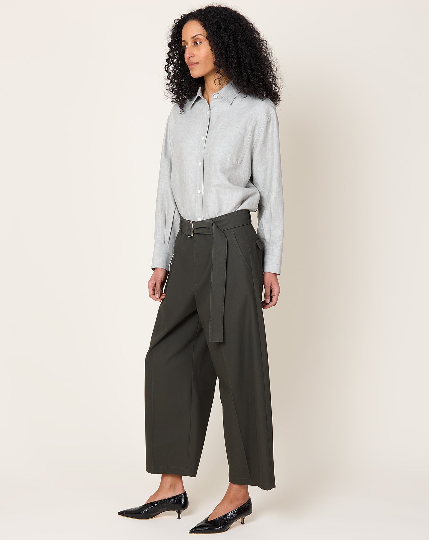 Maria McManus Belted Wide Leg Crop in Dark Loden Green