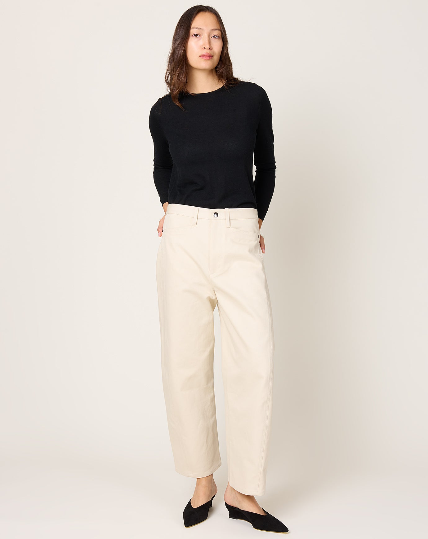 Maria McManus Bow Leg Cropped Jean in Ecru
