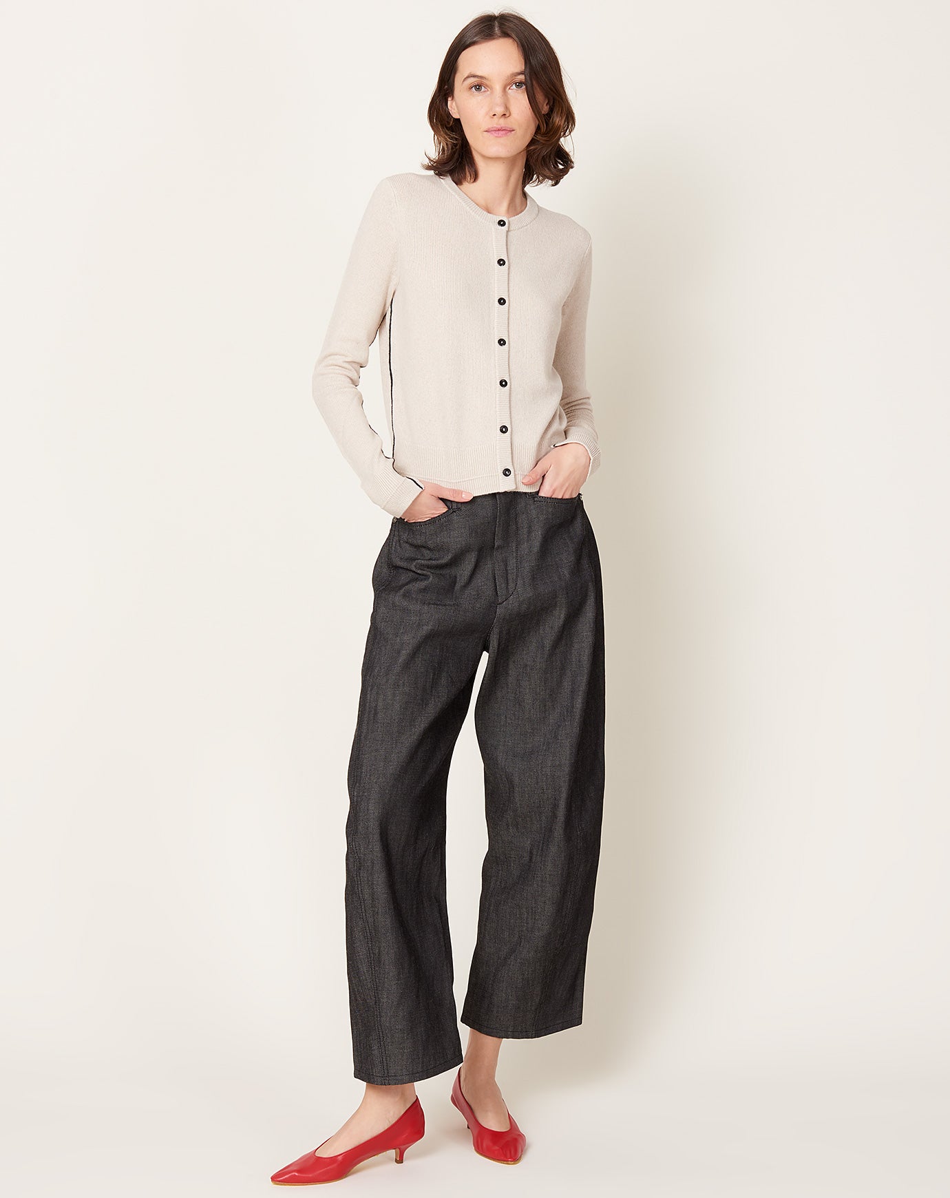 Maria McManus Bow Leg Cropped Jean in Washed Black