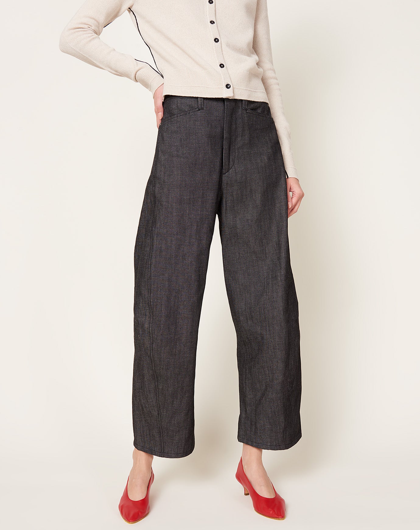 Maria McManus Bow Leg Cropped Jean in Washed Black