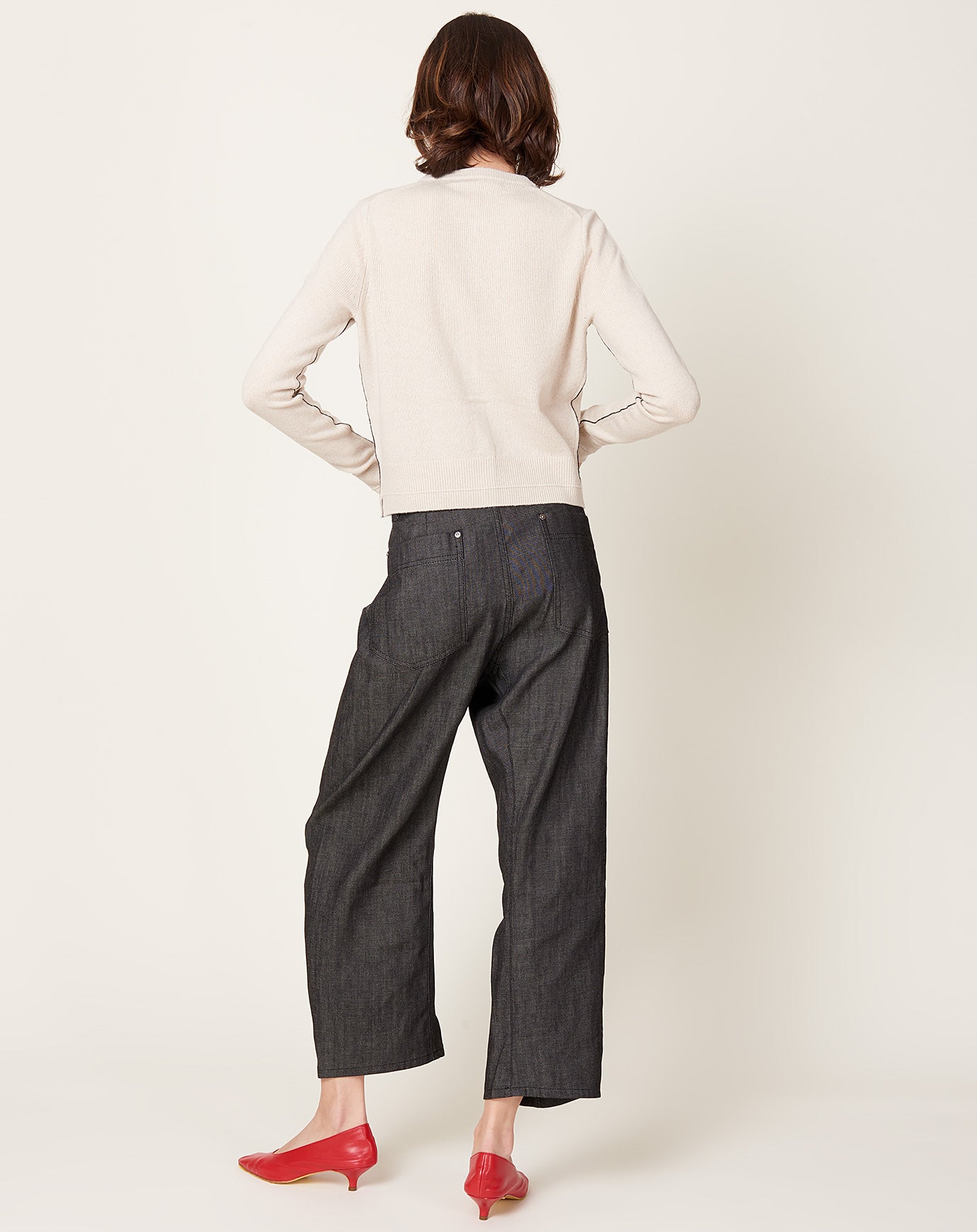 Maria McManus Bow Leg Cropped Jean in Washed Black