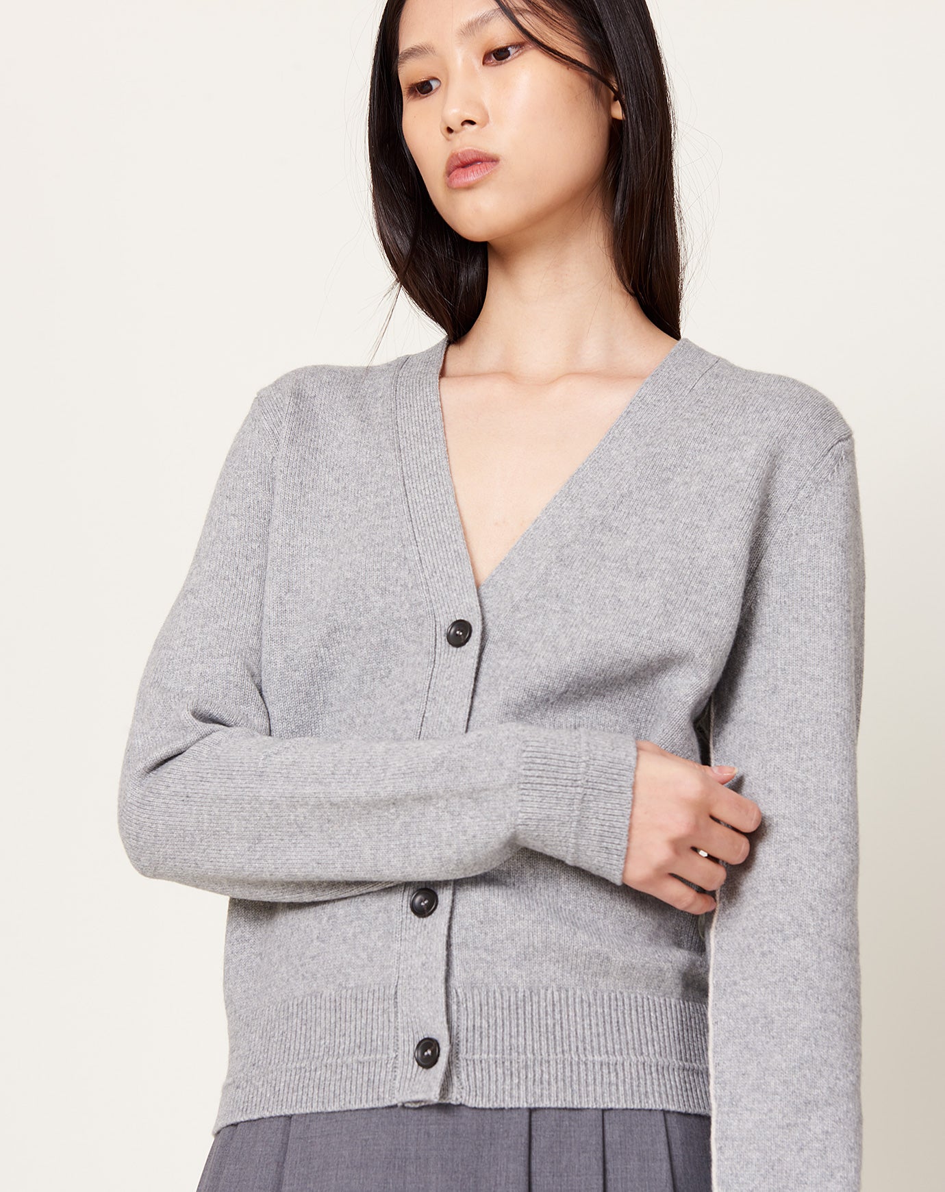 Maria McManus Classic V Cardigan in Heather Grey