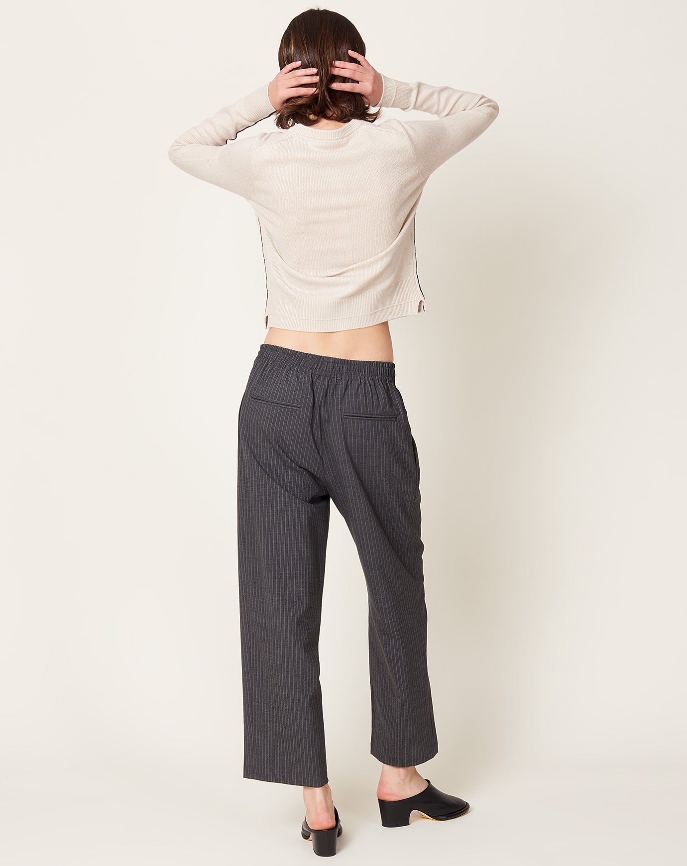 Maria McManus Cosy Drawstring Pant in Charcoal Pinstripe