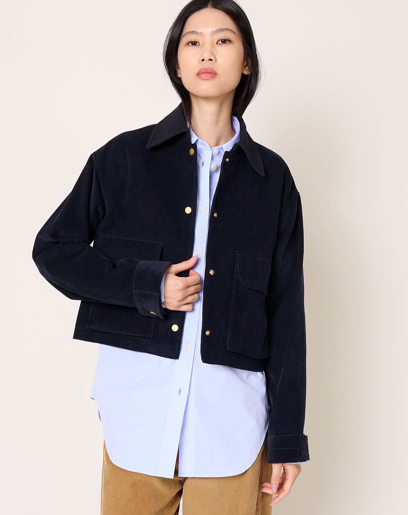 Maria McManus Cropped A-Line Jacket in Navy