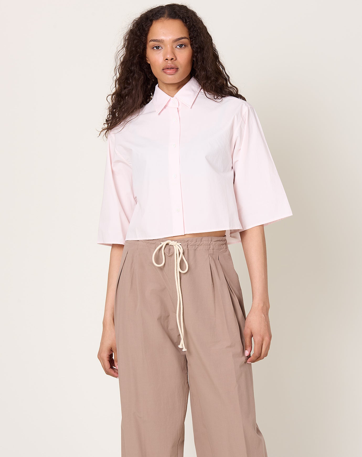 Maria McManus Cropped Short Sleeve Shirt in Blush Pink