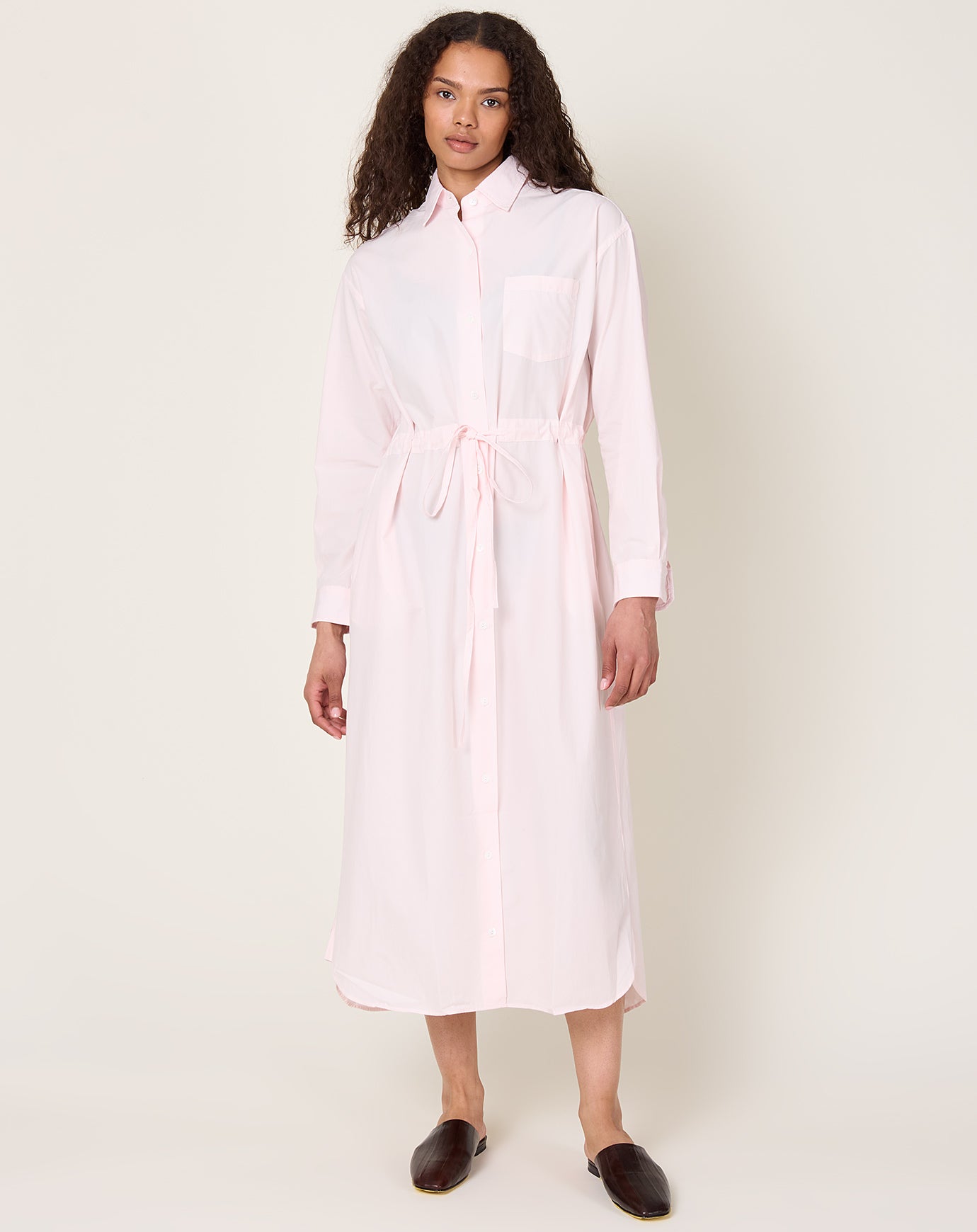 Maria McManus Drawstring Shirt Dress in Blush Pink