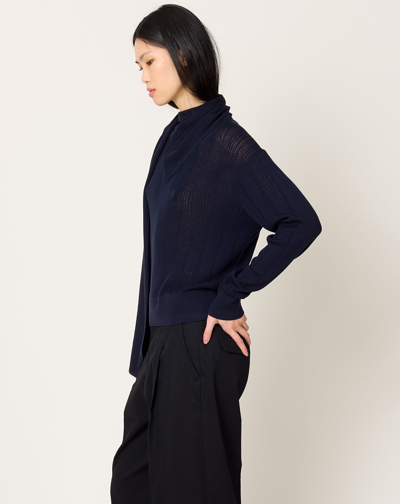 Maria McManus Drop Needle Scarf Sweater in Midnight Navy