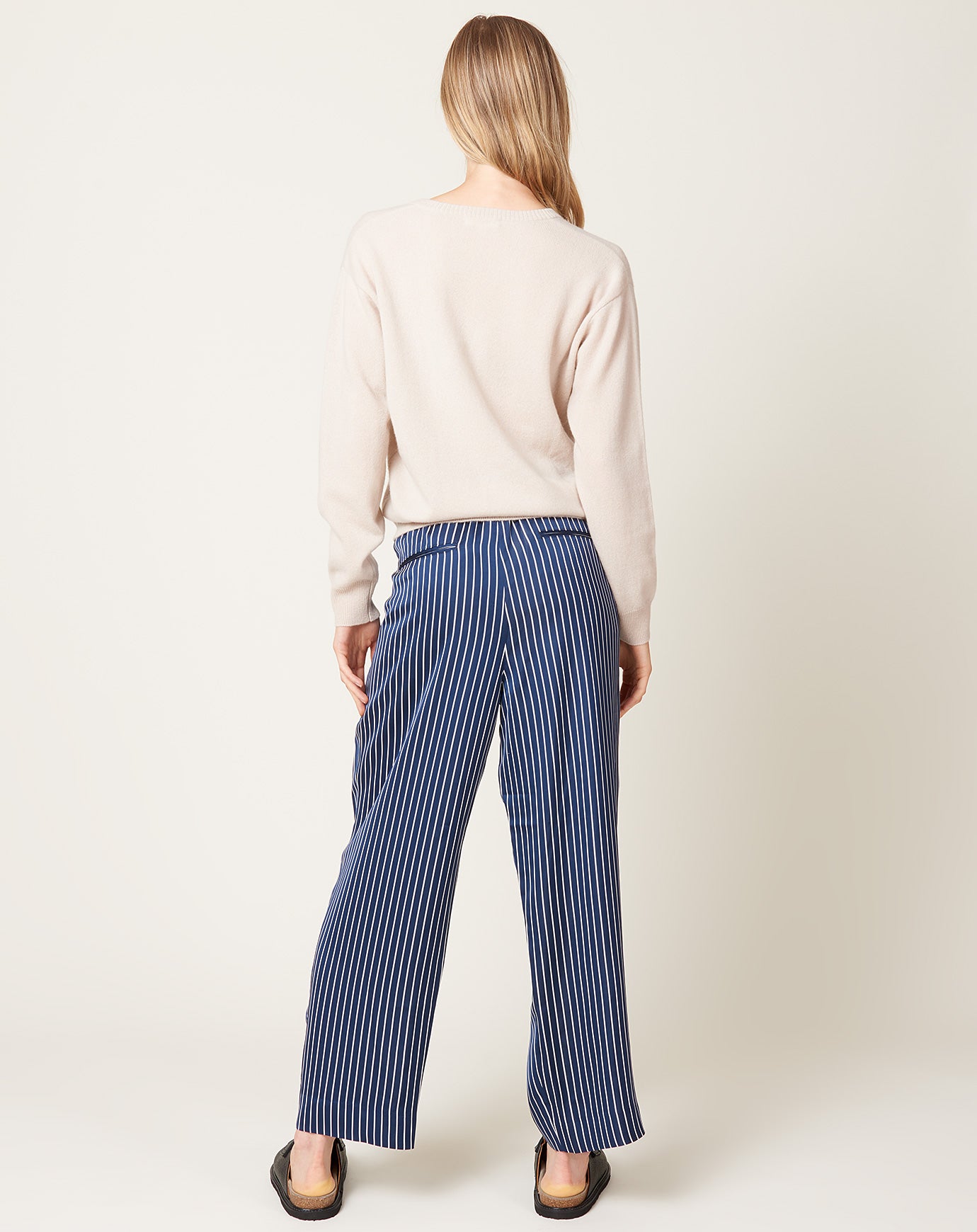 Maria McManus Drawstring Pleat Front Pant in Midnight Stripe