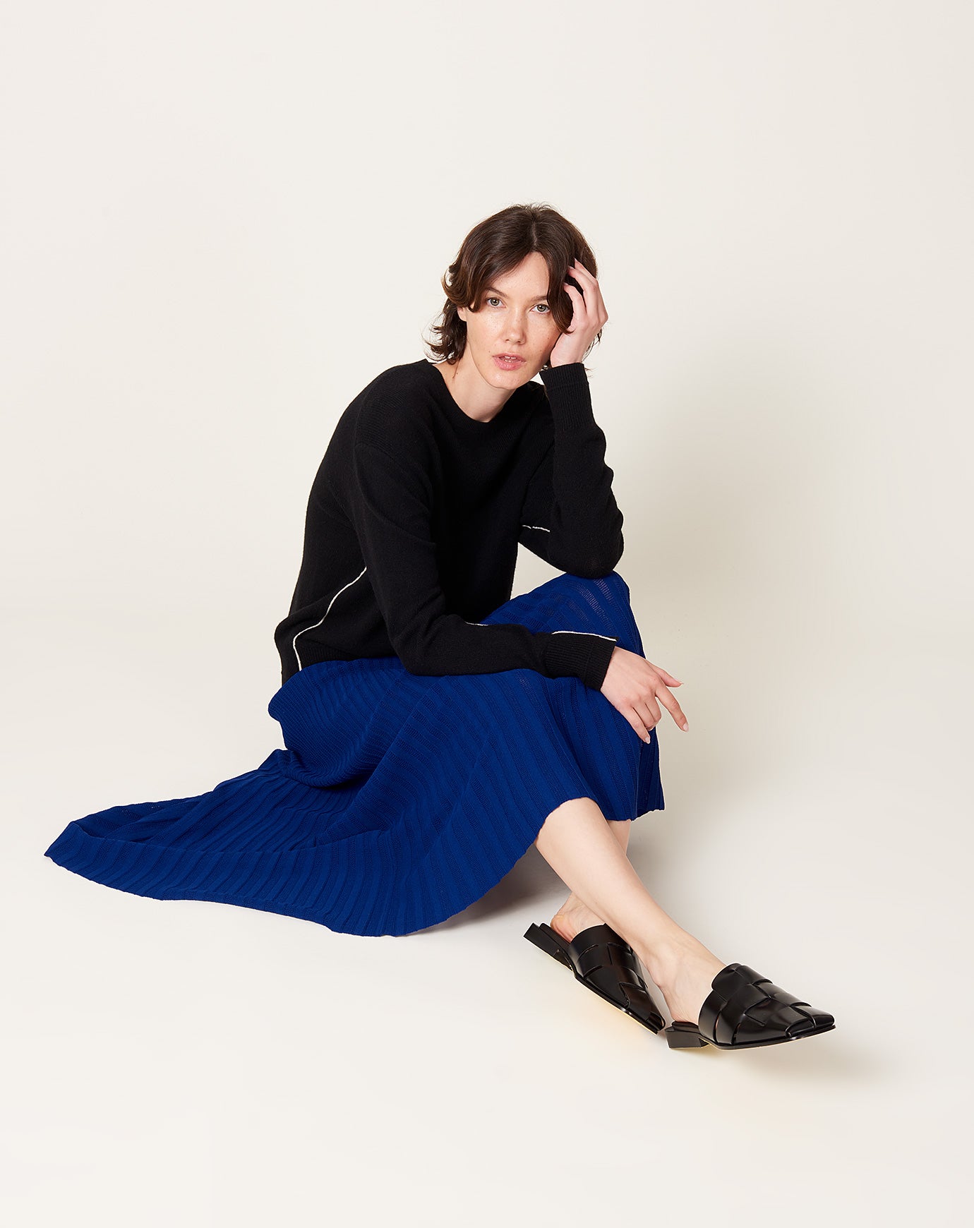 Maria McManus Pleated Mesh Skirt in Cobalt Blue