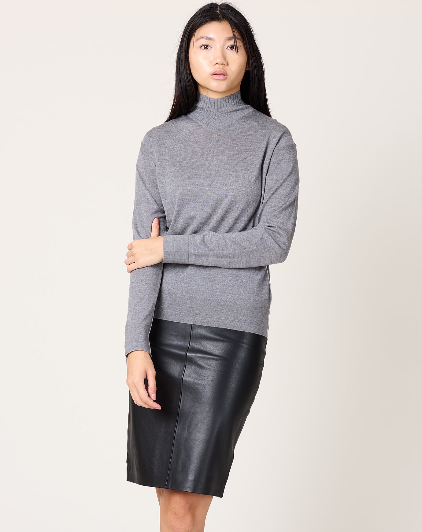Maria McManus Fine Gauge Mock Neck in Heather Grey