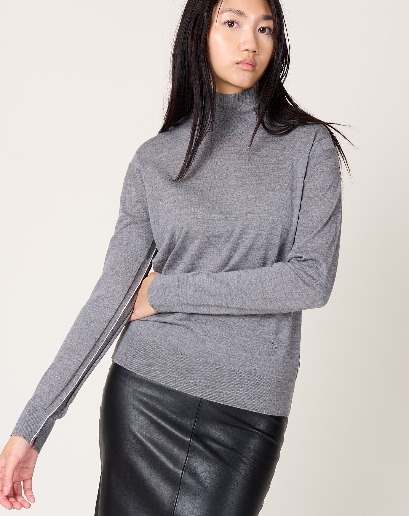 Maria McManus Fine Gauge Mock Neck in Heather Grey