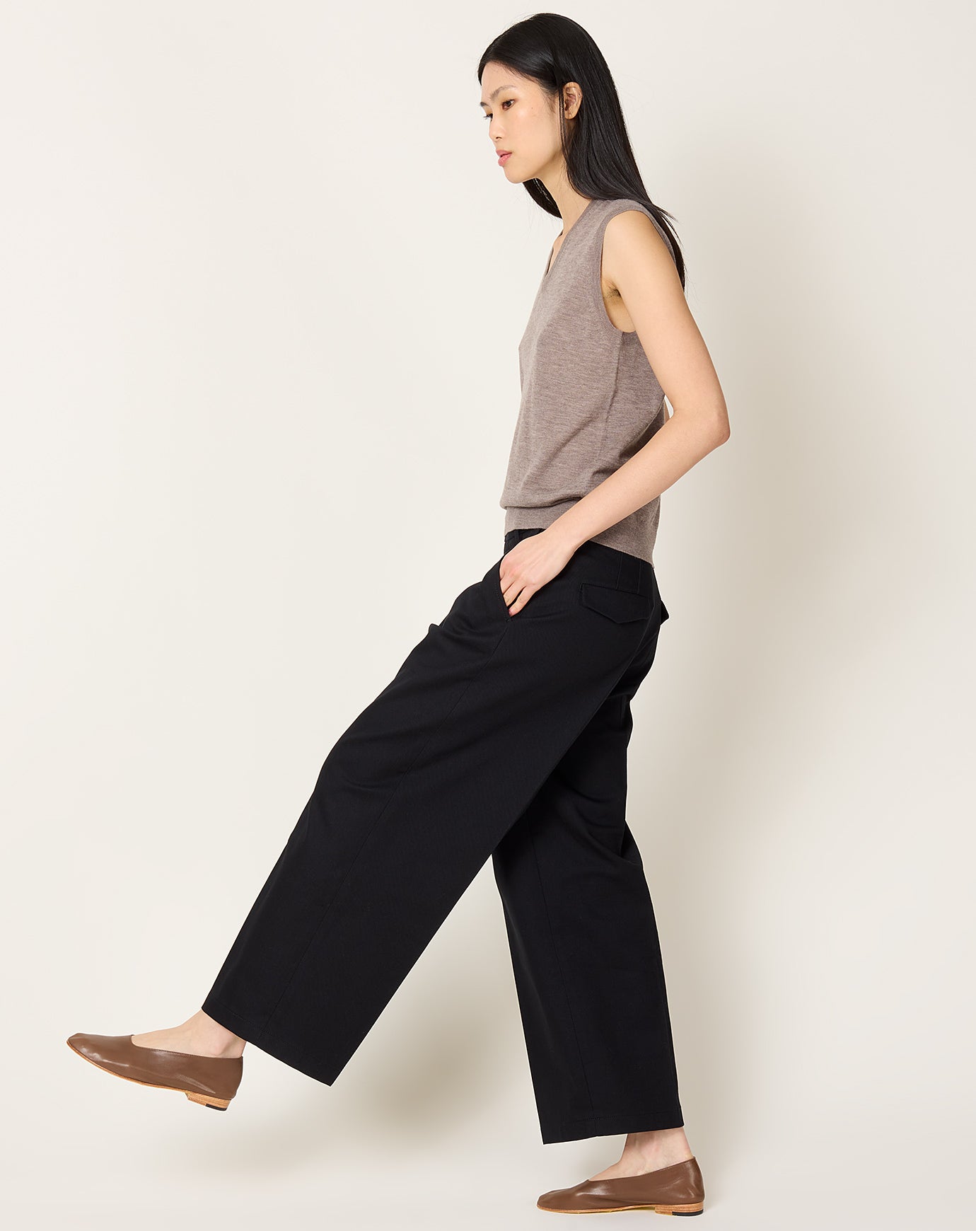 Maria McManus Pleat Front Crop Wide Leg in Black