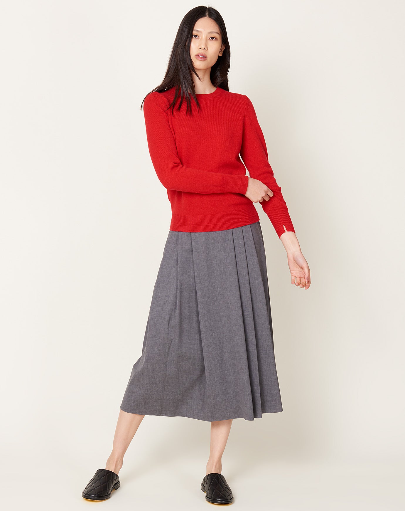 Maria McManus Pleat Front Full Skirt in Charcoal Grey