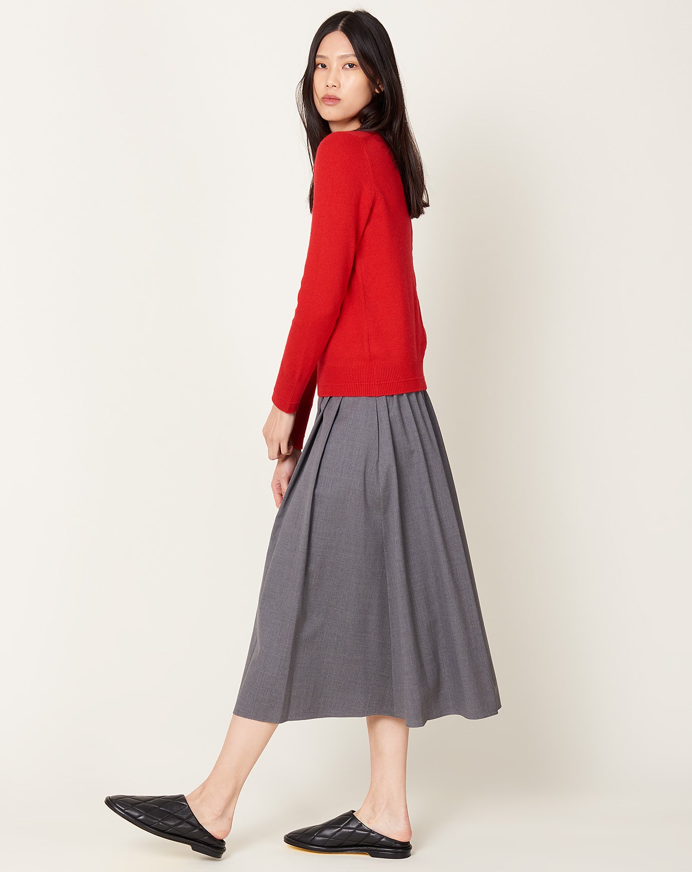 Maria McManus Pleat Front Full Skirt in Charcoal Grey