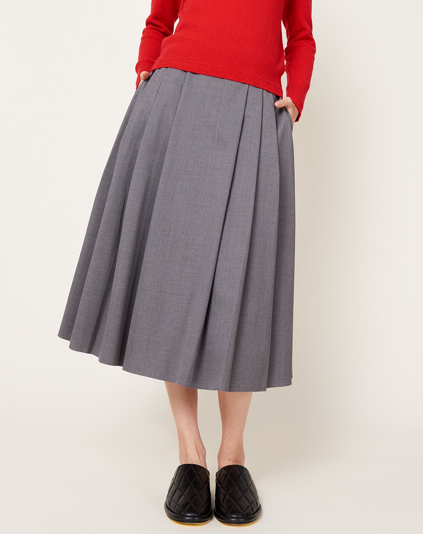 Maria McManus Pleat Front Full Skirt in Charcoal Grey