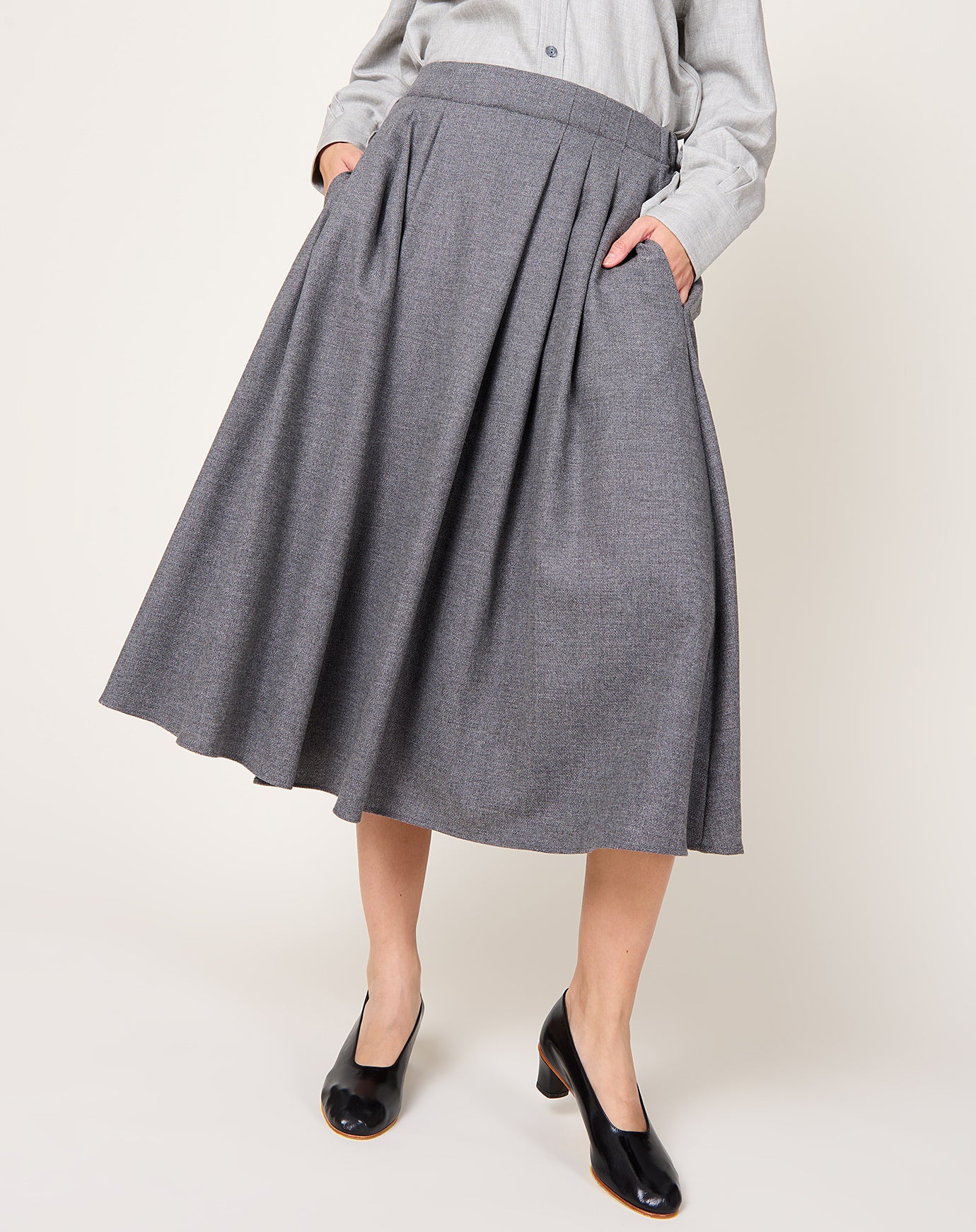 Maria McManus Pleat Front Full Skirt in Charcoal Tweed