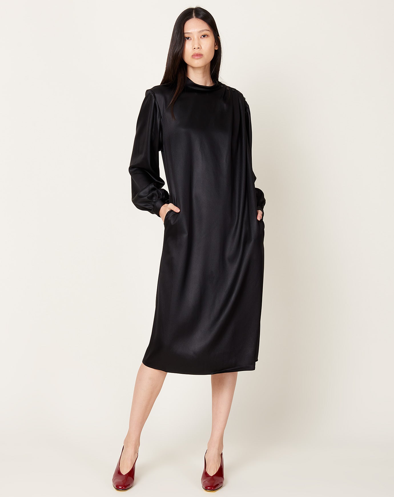 Maria McManus Pleated Blouson Dress in Black