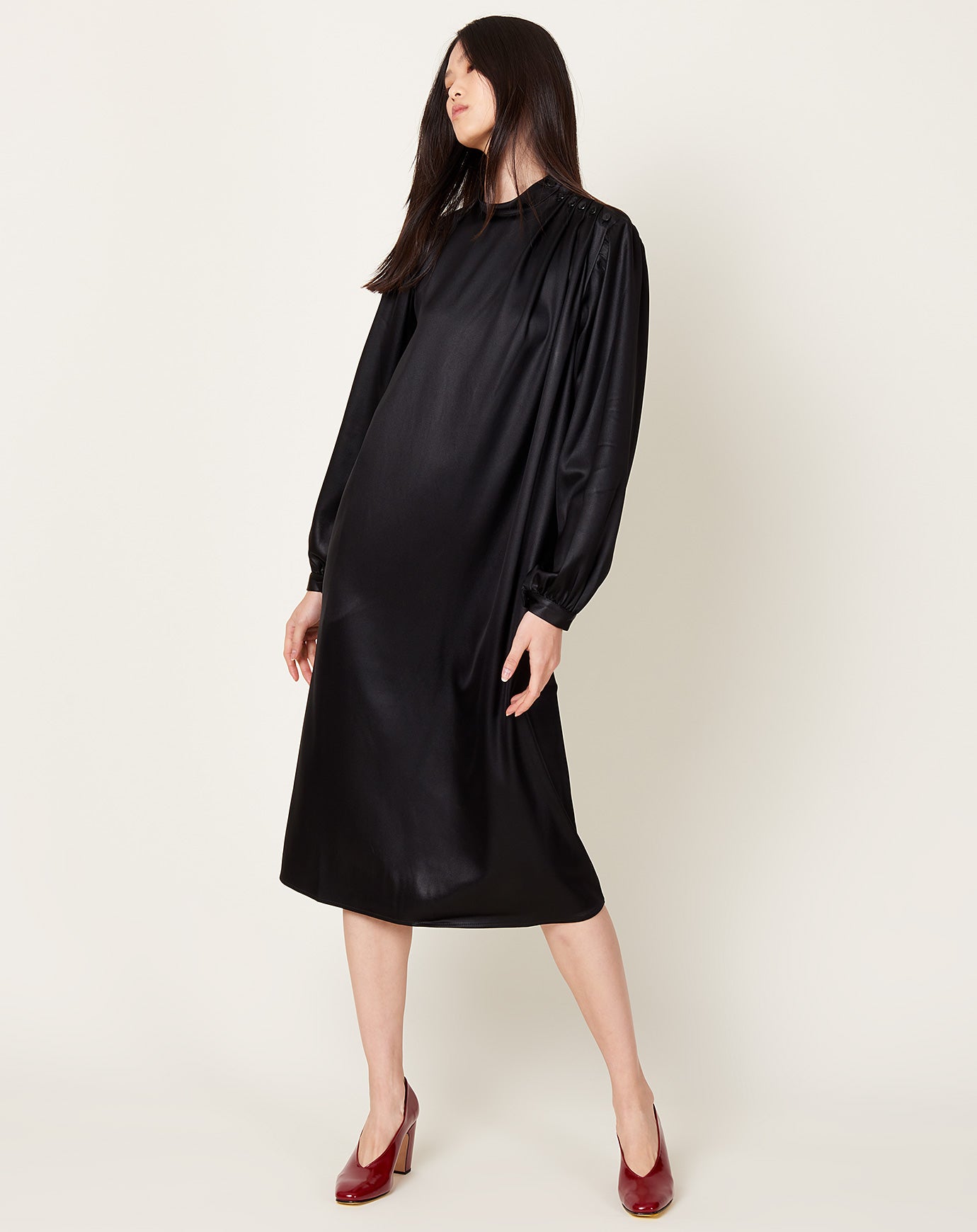 Maria McManus Pleated Blouson Dress in Black