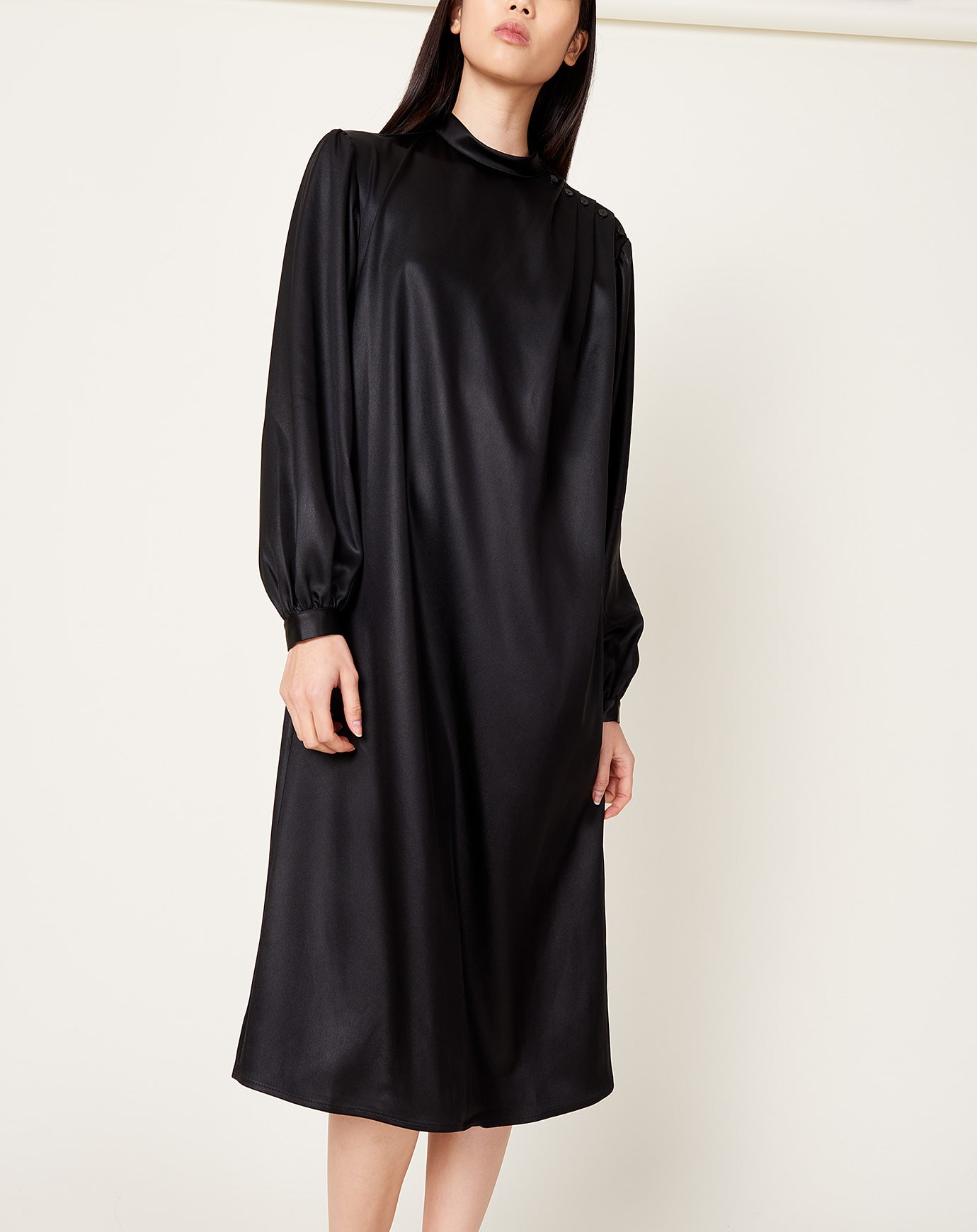 Maria McManus Pleated Blouson Dress in Black