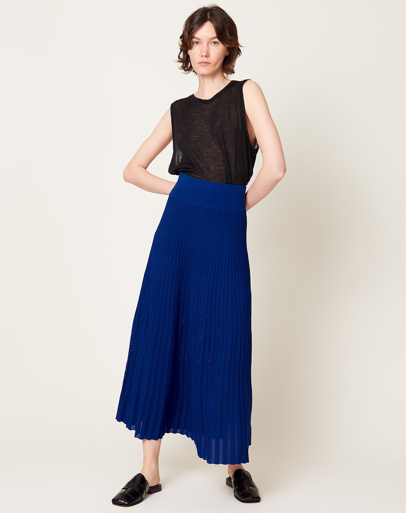 Maria McManus Pleated Mesh Skirt in Cobalt Blue